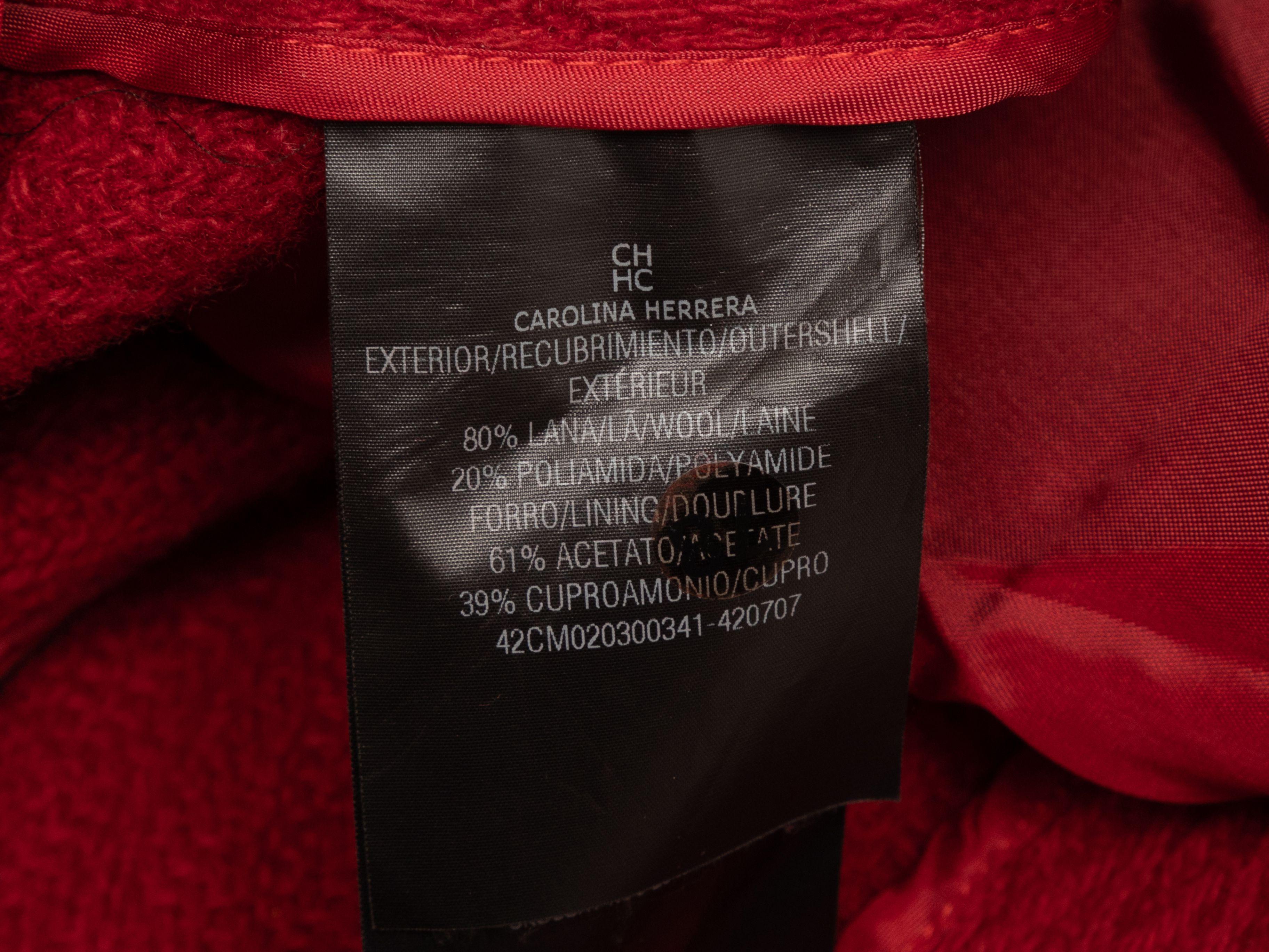 Carolina Herrera Red Wool Textured Coat In Good Condition In New York, NY