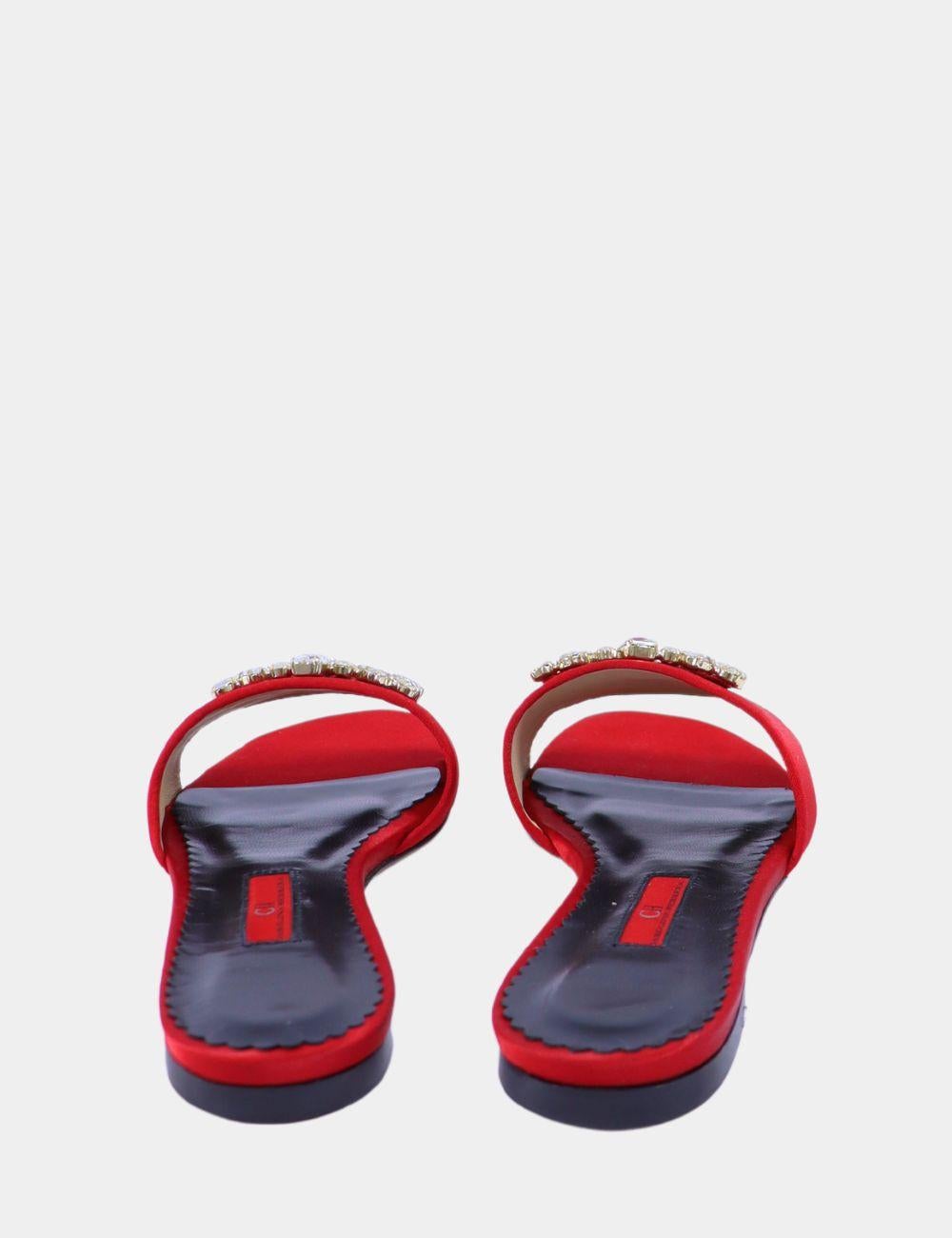 Red Carolina Herrera Satin Crystal Embellished Slide Flat EU 38 For Sale