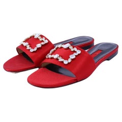 Carolina Herrera Satén Cristal Embellished Slide Flat EU 38