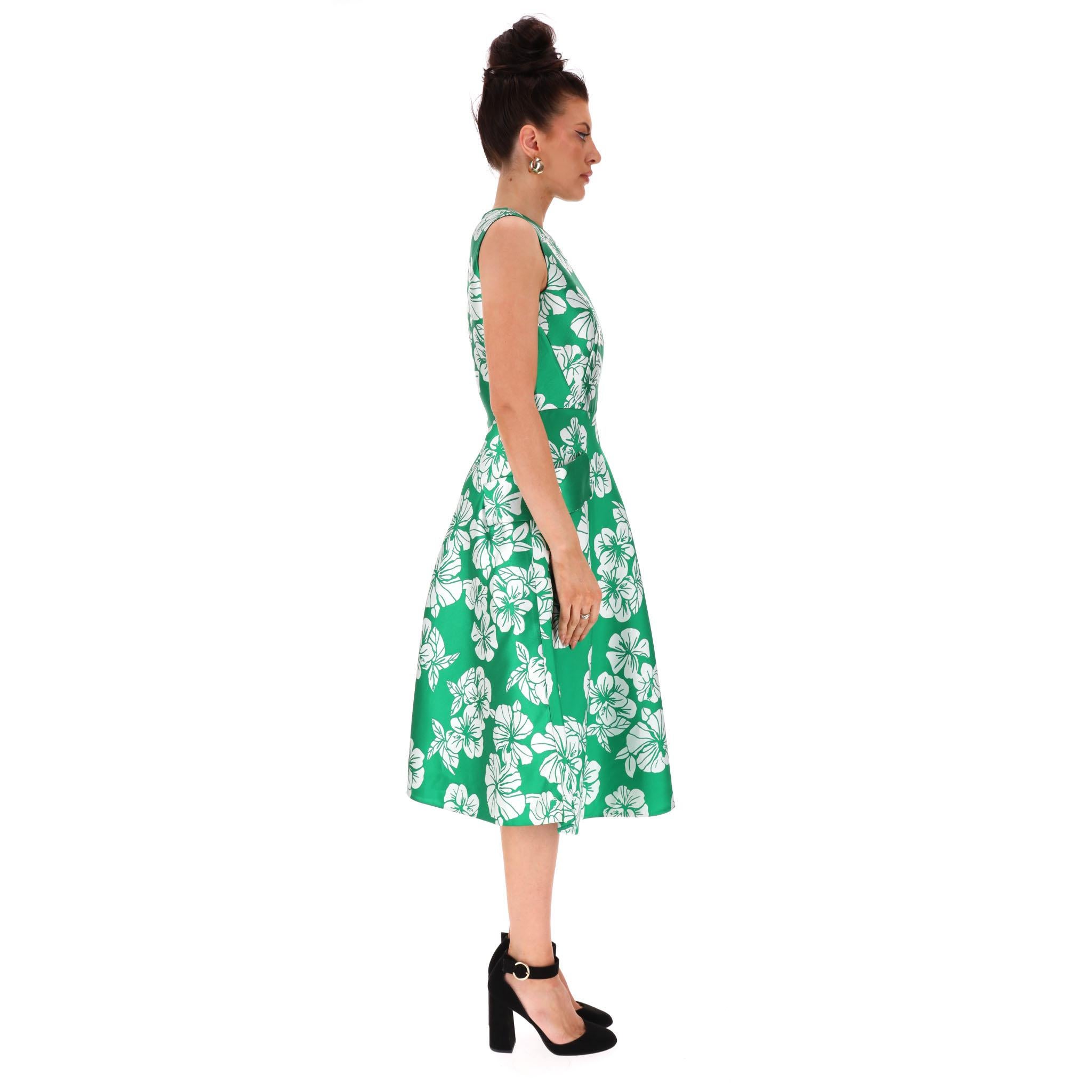 Blue Carolina Herrera Satin Floral Dress