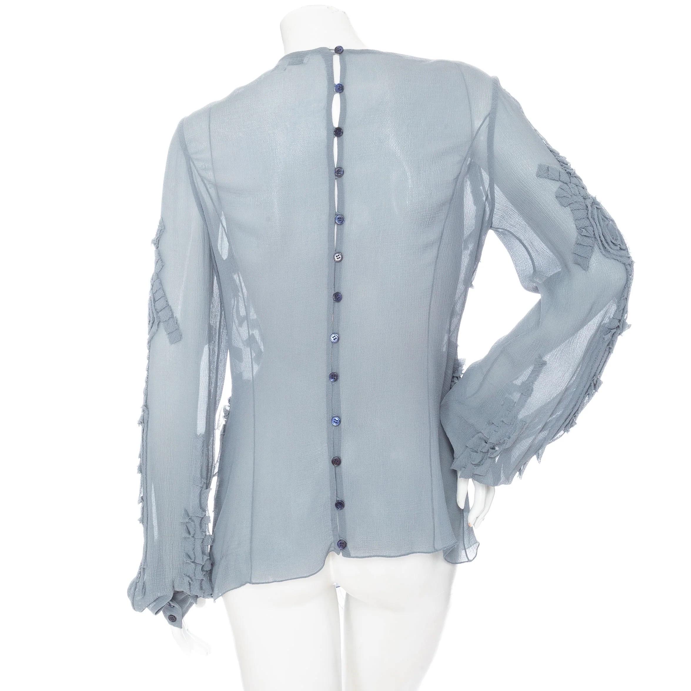 Grigio Carolina Herrera: camicetta con piume e strass trasparenti Autunno 2008 in vendita