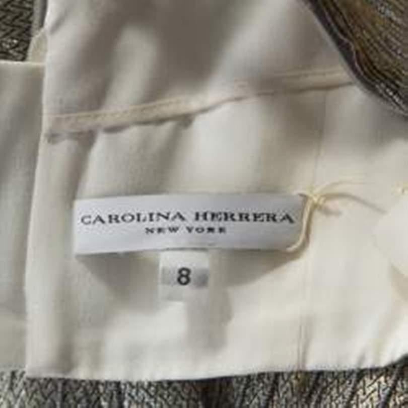 Women's Carolina Herrera Silver Jacquard Embellished Detail Off Shoulder Gown M