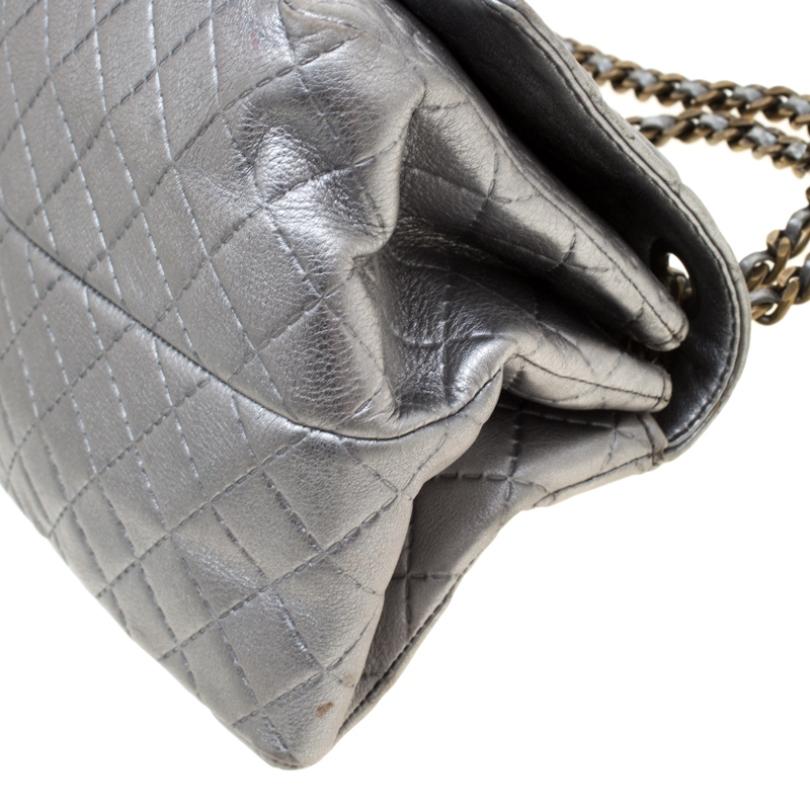 Carolina Herrera Silver Leather Bow Flap Shoulder Bag 1