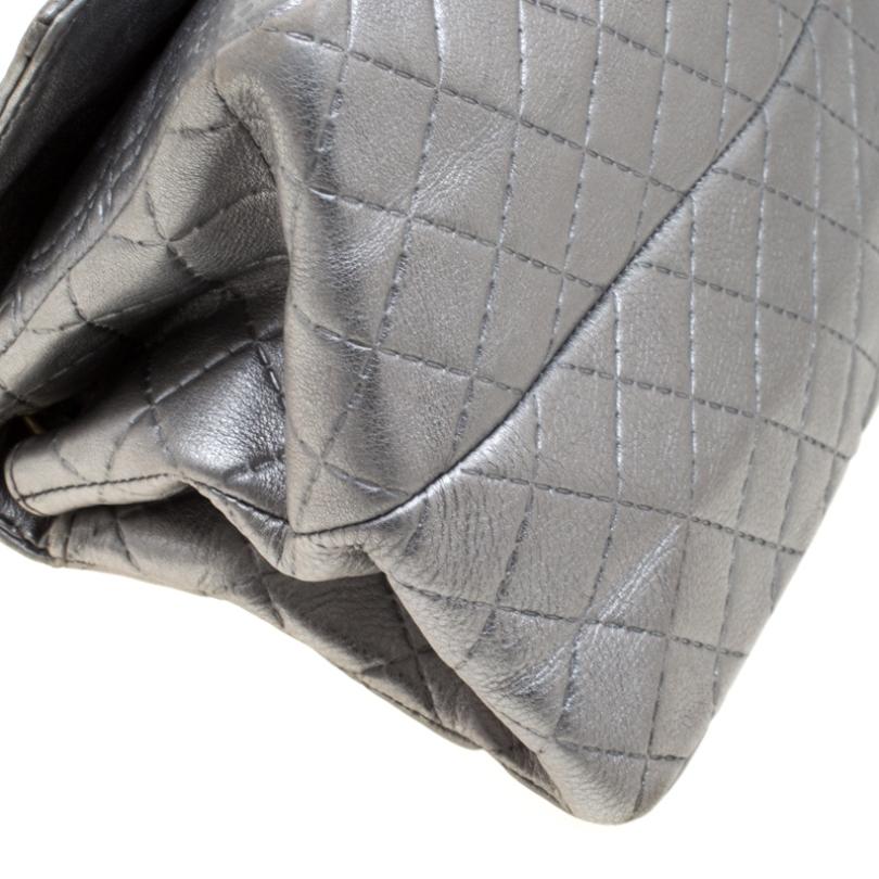 Carolina Herrera Silver Leather Bow Flap Shoulder Bag 3