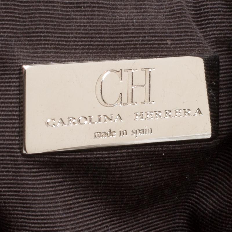 Carolina Herrera Silver Monogram Embossed Leather Bow Bucket Shoulder Bag 4