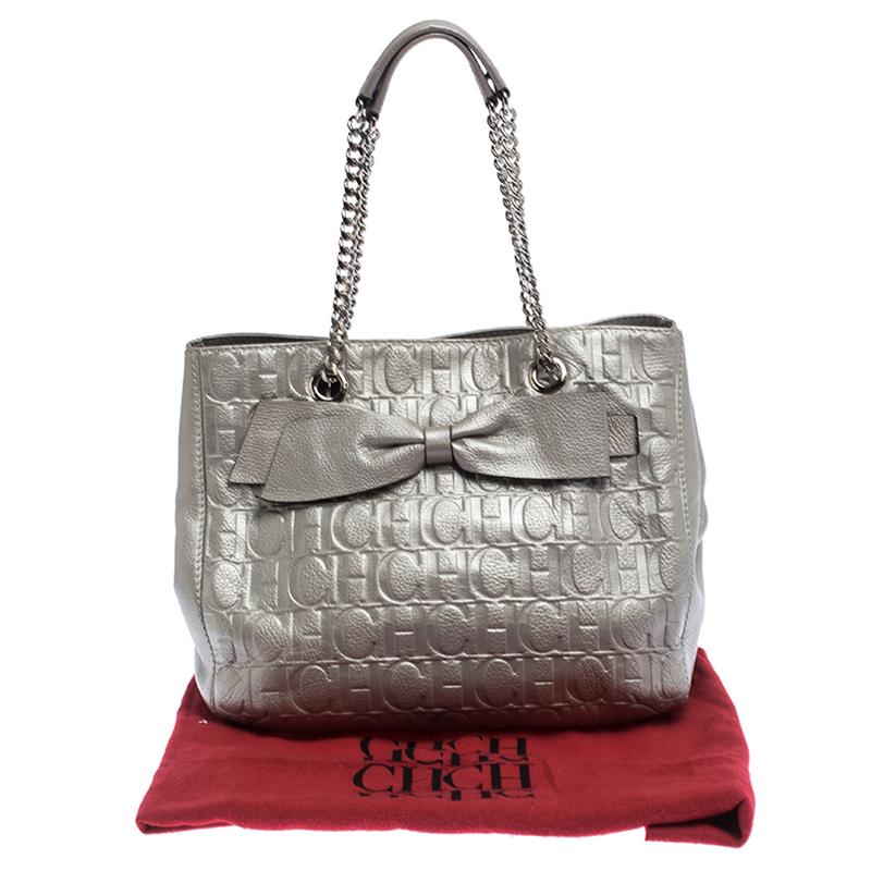 Carolina Herrera Silver Monogram Leather Audrey Tote 7