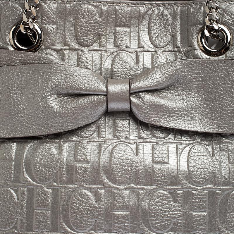 Carolina Herrera Silver Monogram Leather Audrey Tote 2