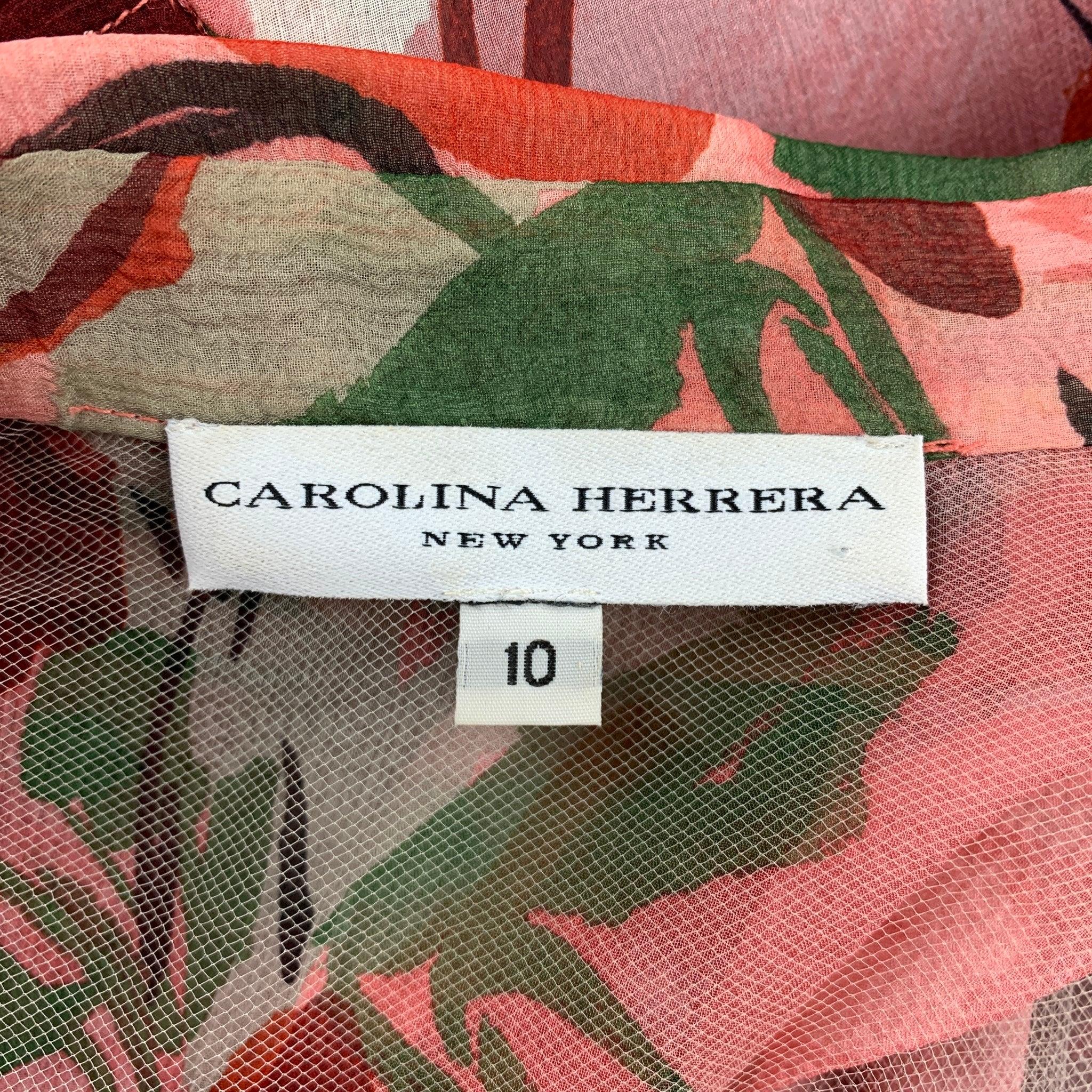 CAROLINA HERRERA Veste boutonnée en soie rose à plumes perlées taille 10 en vente 3