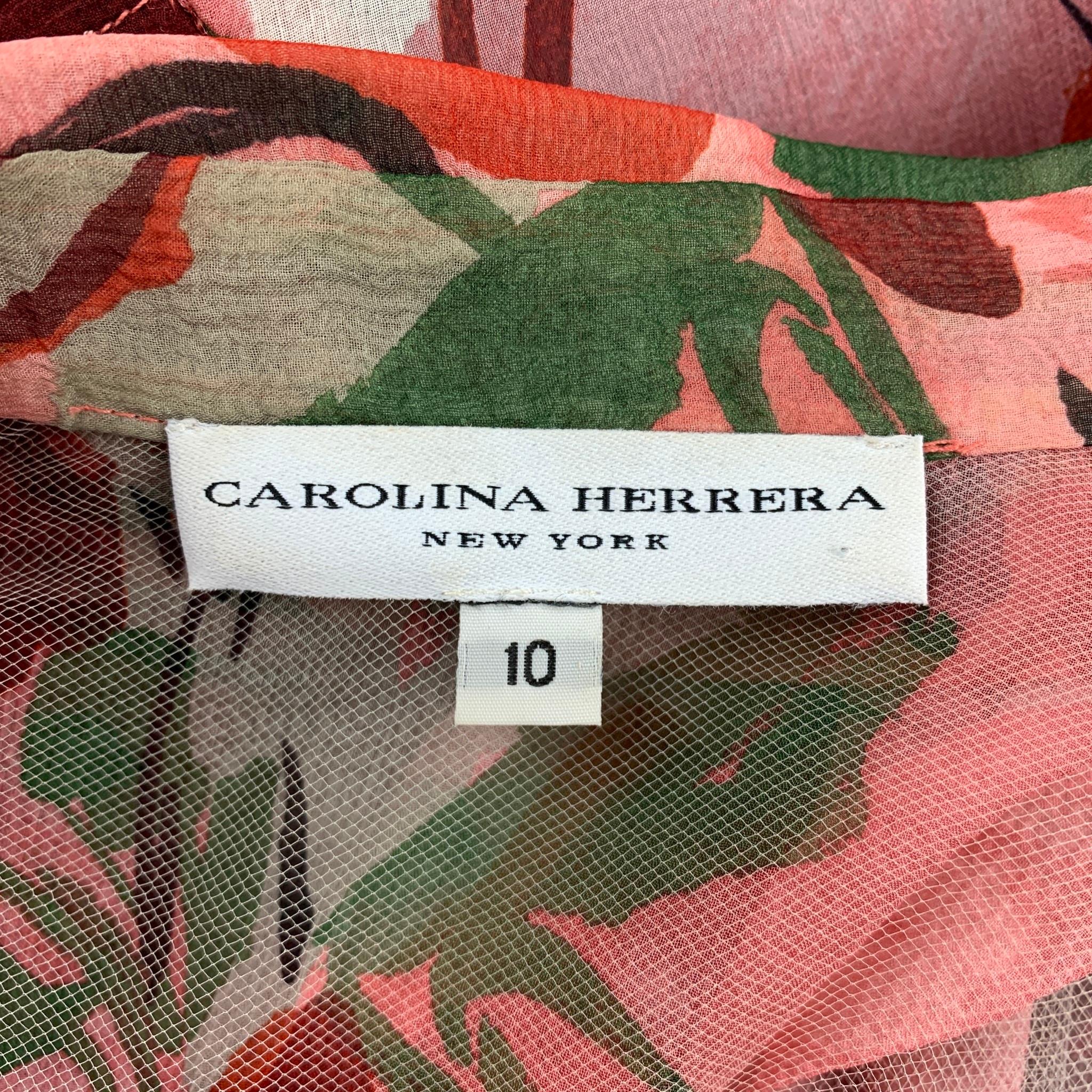 Women's CAROLINA HERRERA Size 10 Pink Beaded Feather Silk Buttoned Jacket 