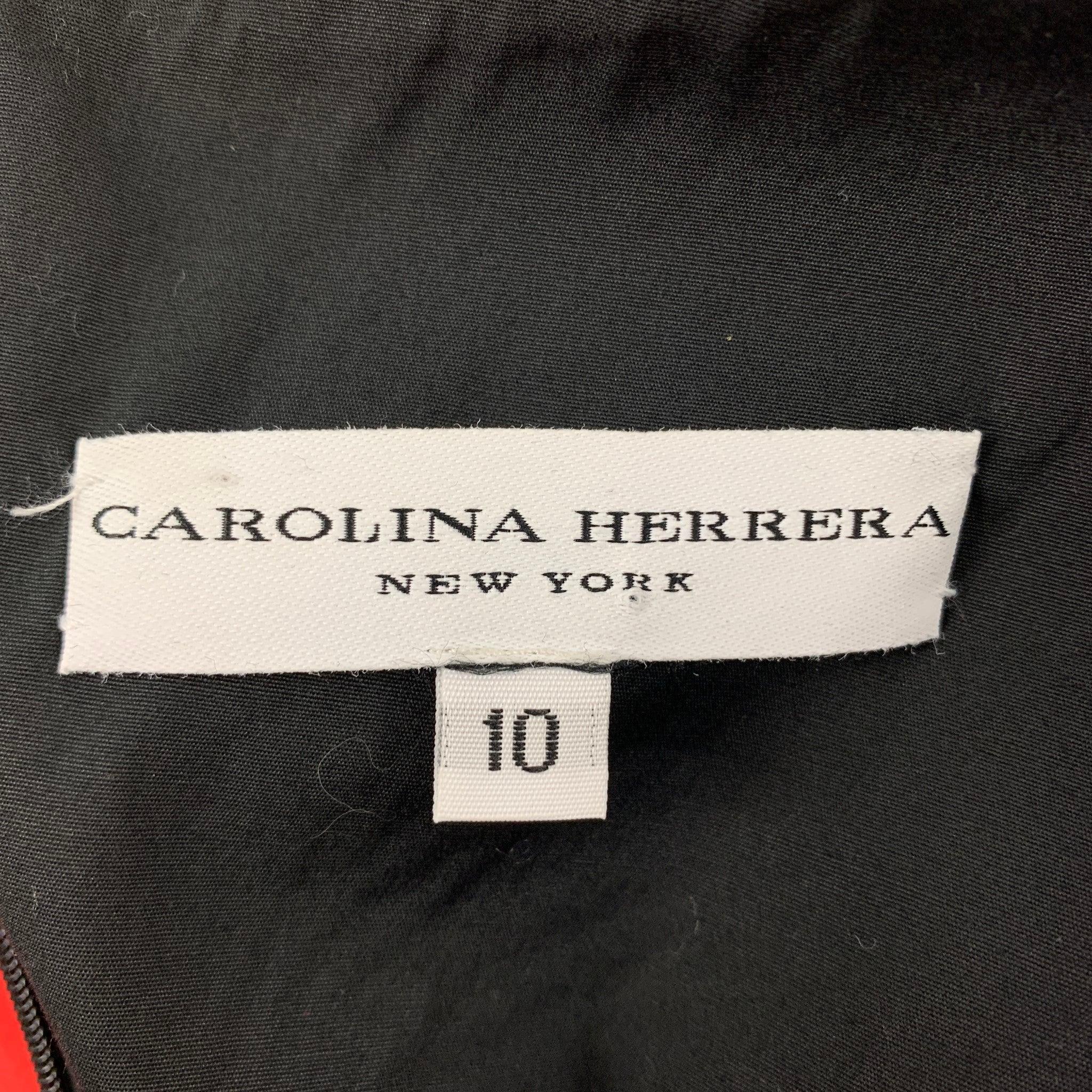 CAROLINA HERRERA Size 10 Red Black Cotton Color Block Sheath Dress For Sale 2