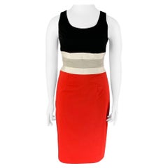 CAROLINA HERRERA Size 10 Red Black Cotton Color Block Sheath Dress