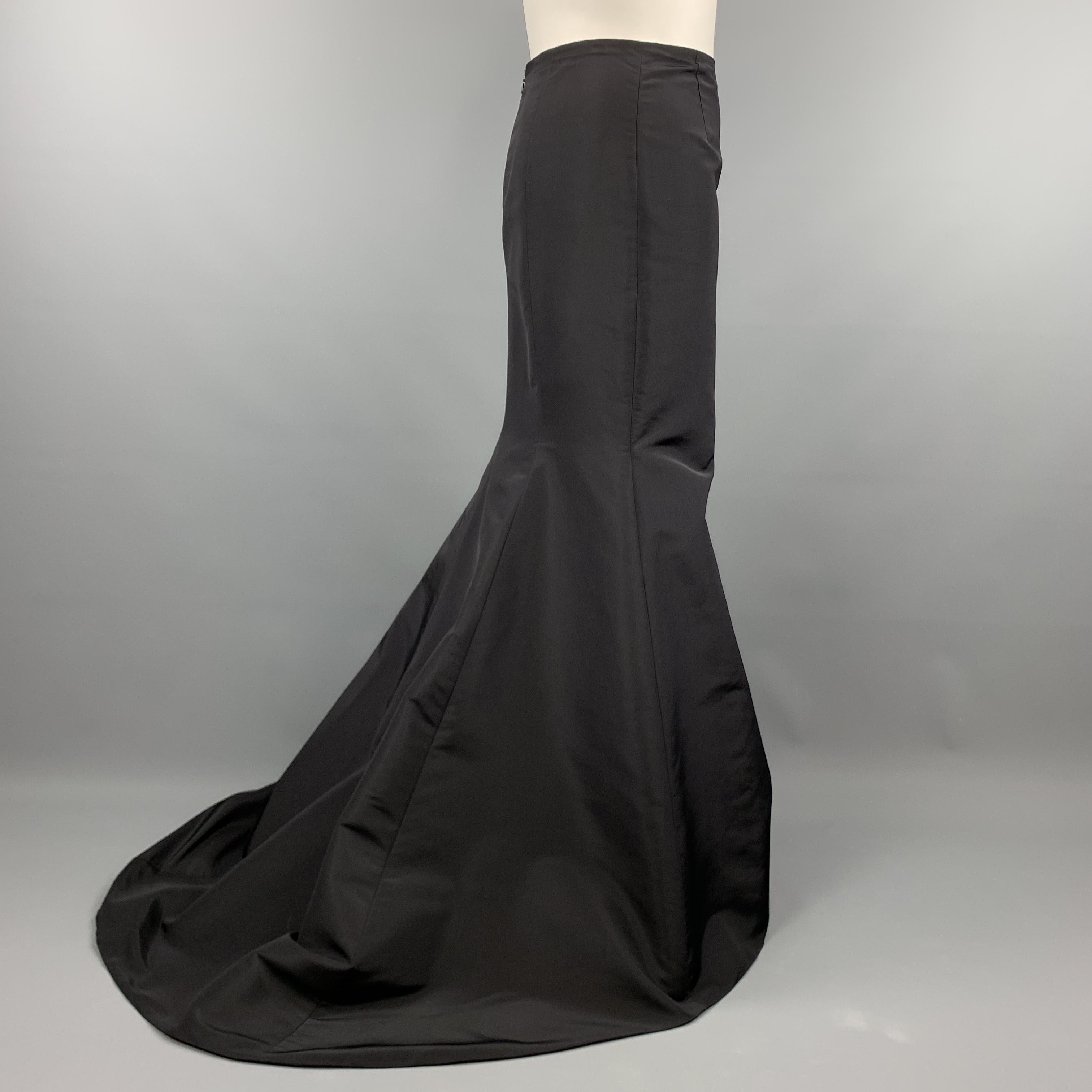 Women's CAROLINA HERRERA Size 12 Black Silk Flared Train Evening Skirt
