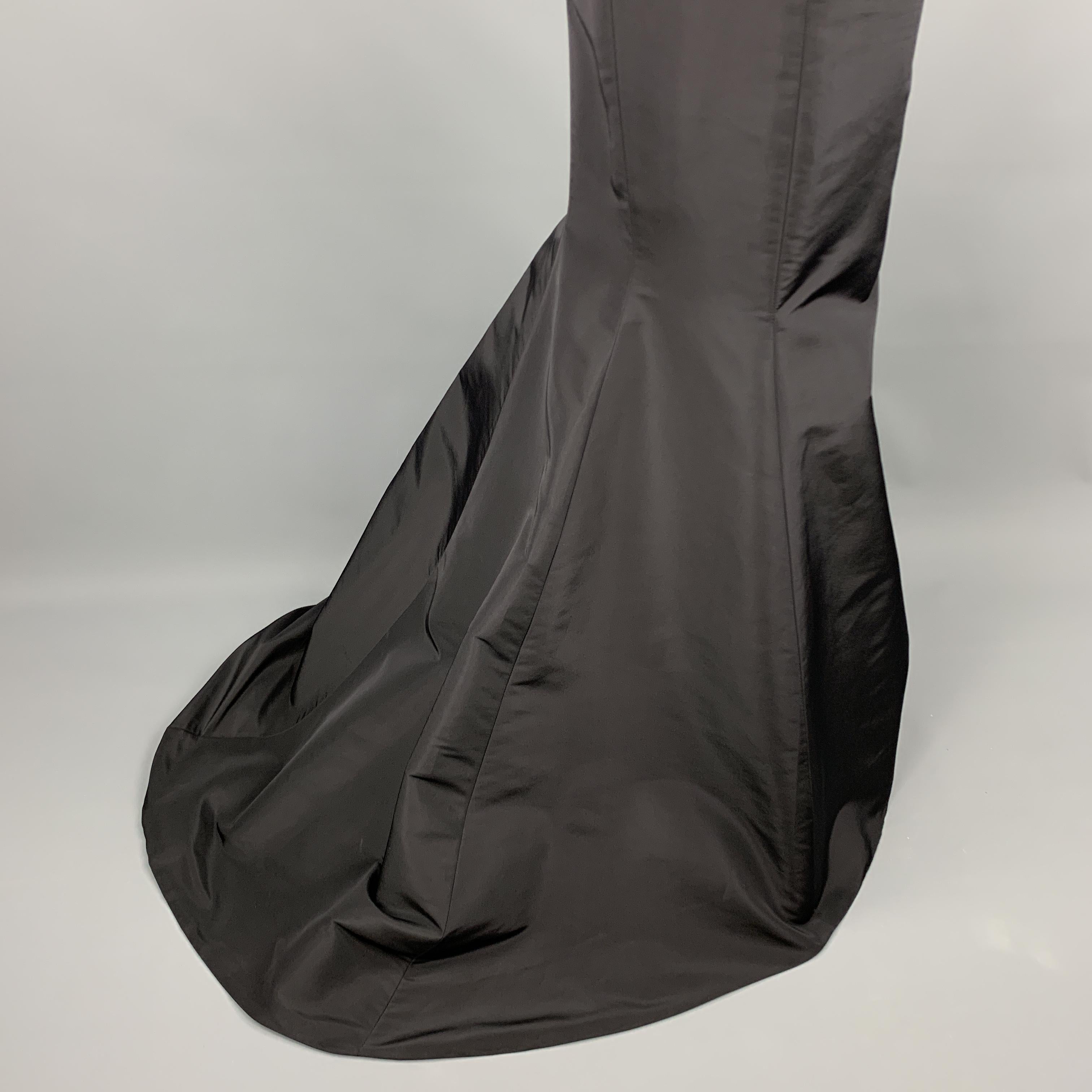 CAROLINA HERRERA Size 12 Black Silk Flared Train Evening Skirt 1