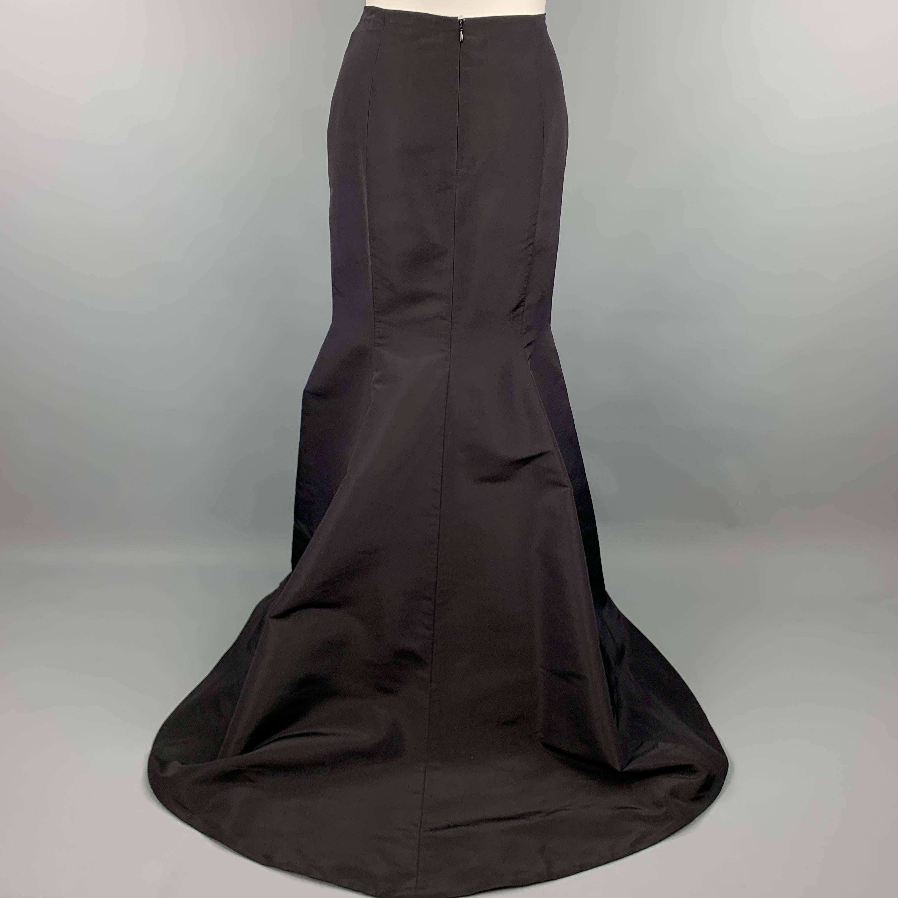 CAROLINA HERRERA Size 12 Black Silk Flared Train Evening Skirt 2