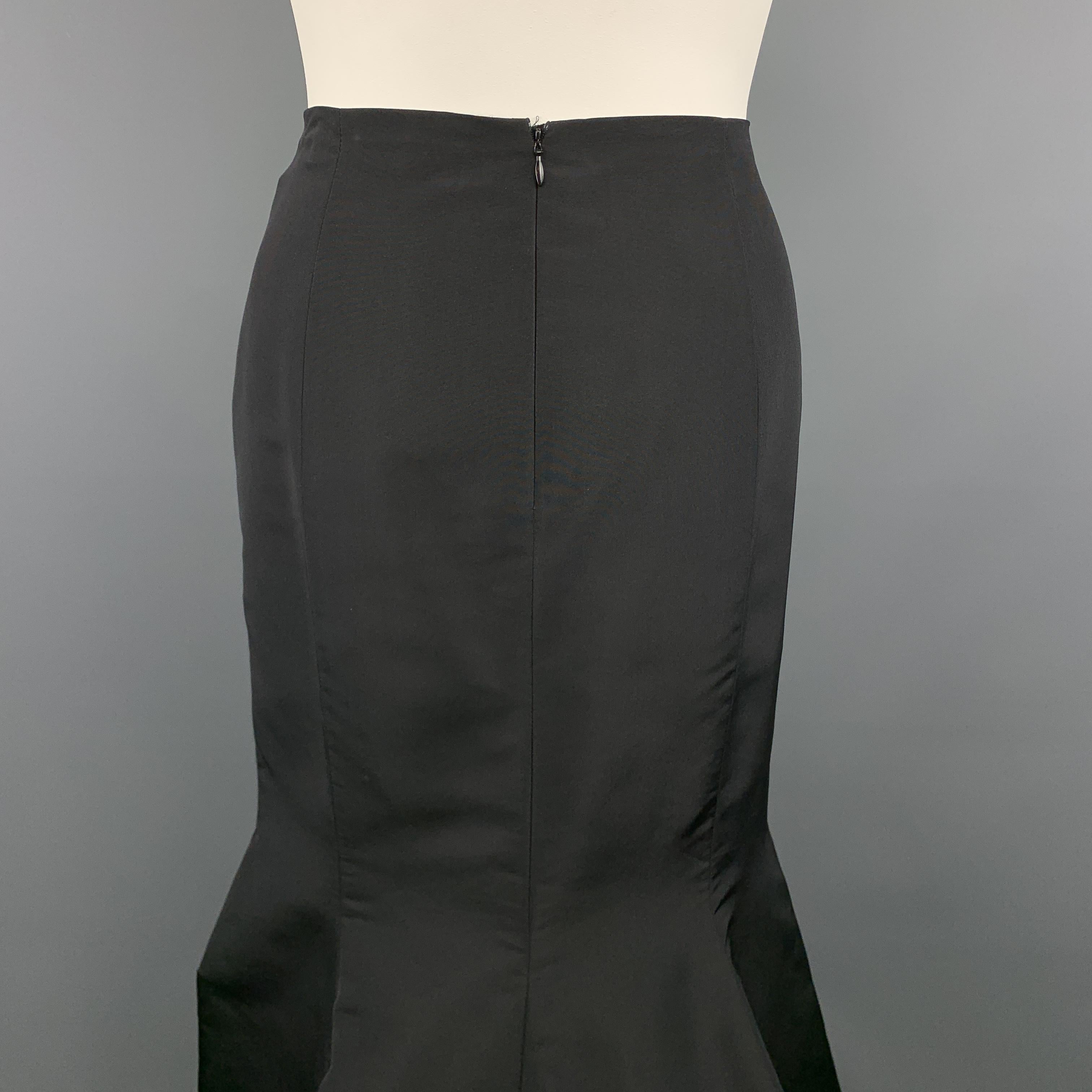 CAROLINA HERRERA Size 12 Black Silk Flared Train Evening Skirt 3