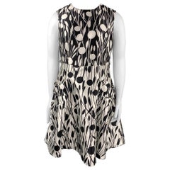 CAROLINA HERRERA Size 12 Black & White Print Silk / Cotton A-Line Dress