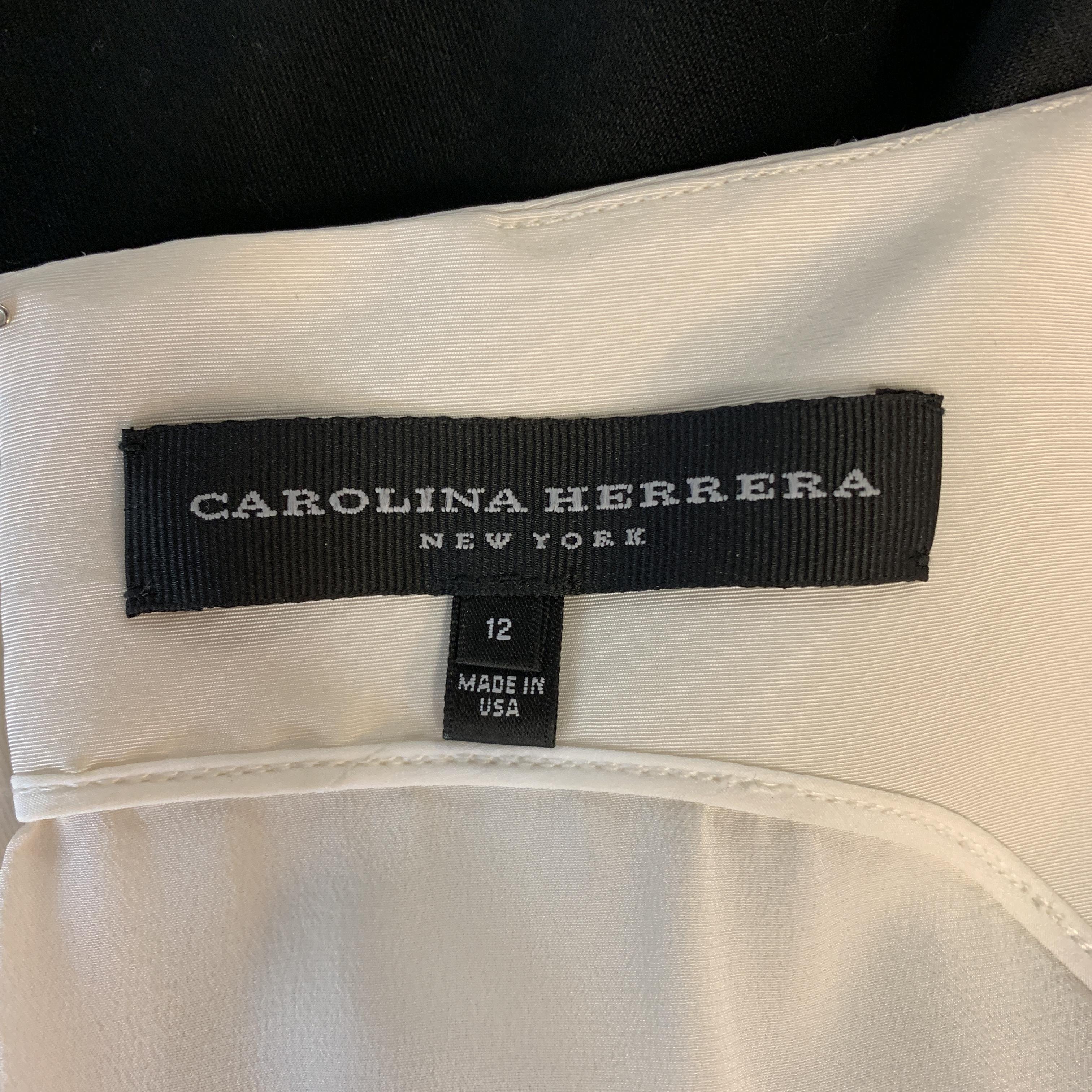 CAROLINA HERRERA Size 12 Black & White Silk Sequin Sleeveless Cocktail Dress 2