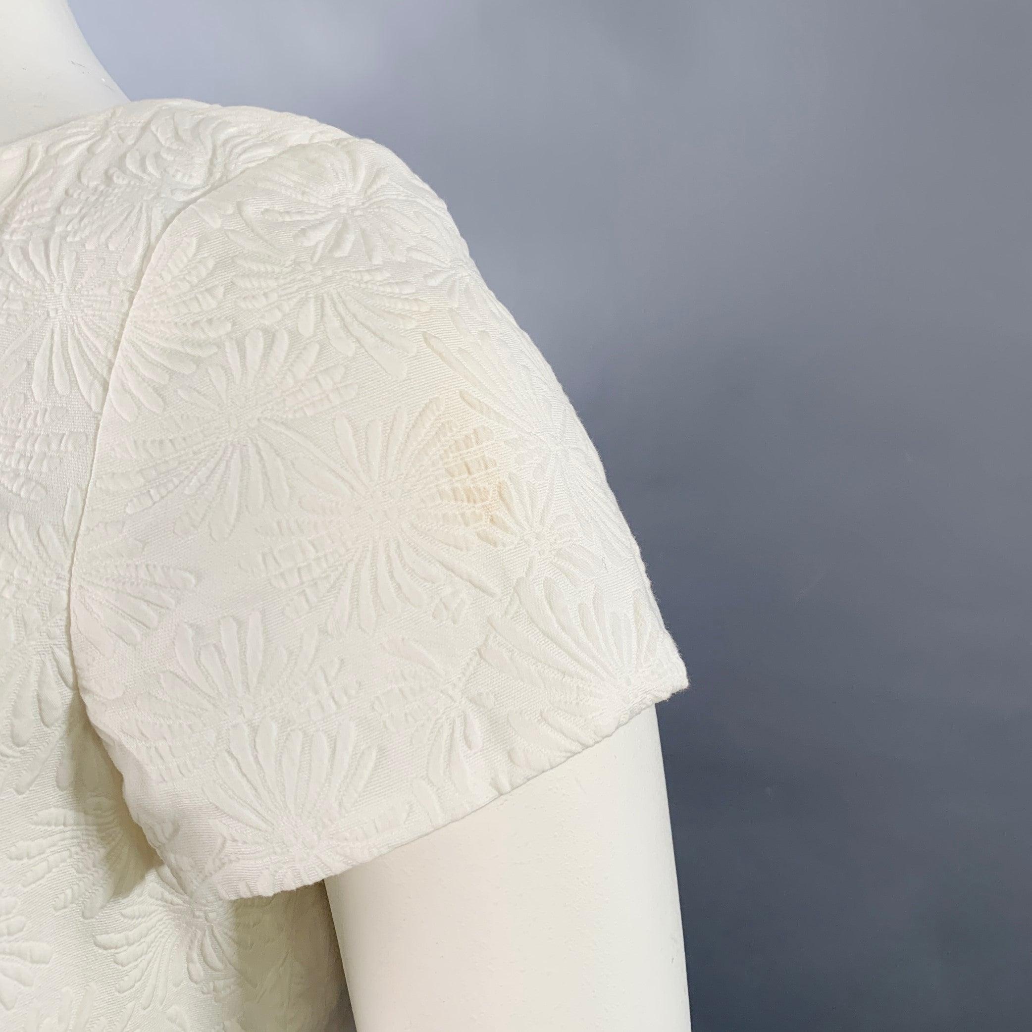 Women's CAROLINA HERRERA Size 12 White Indigo Cotton Blend Abstract Floral Dress For Sale