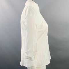 Carolina Herrera Taglia 14 Camicia bianca in misto cotone con maniche a 3/4 e colletto aperto