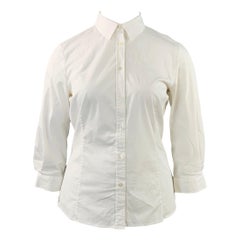 Carolina Herrera Taglia 14 Camicia bianca in misto cotone con maniche a 3/4 e colletto aperto