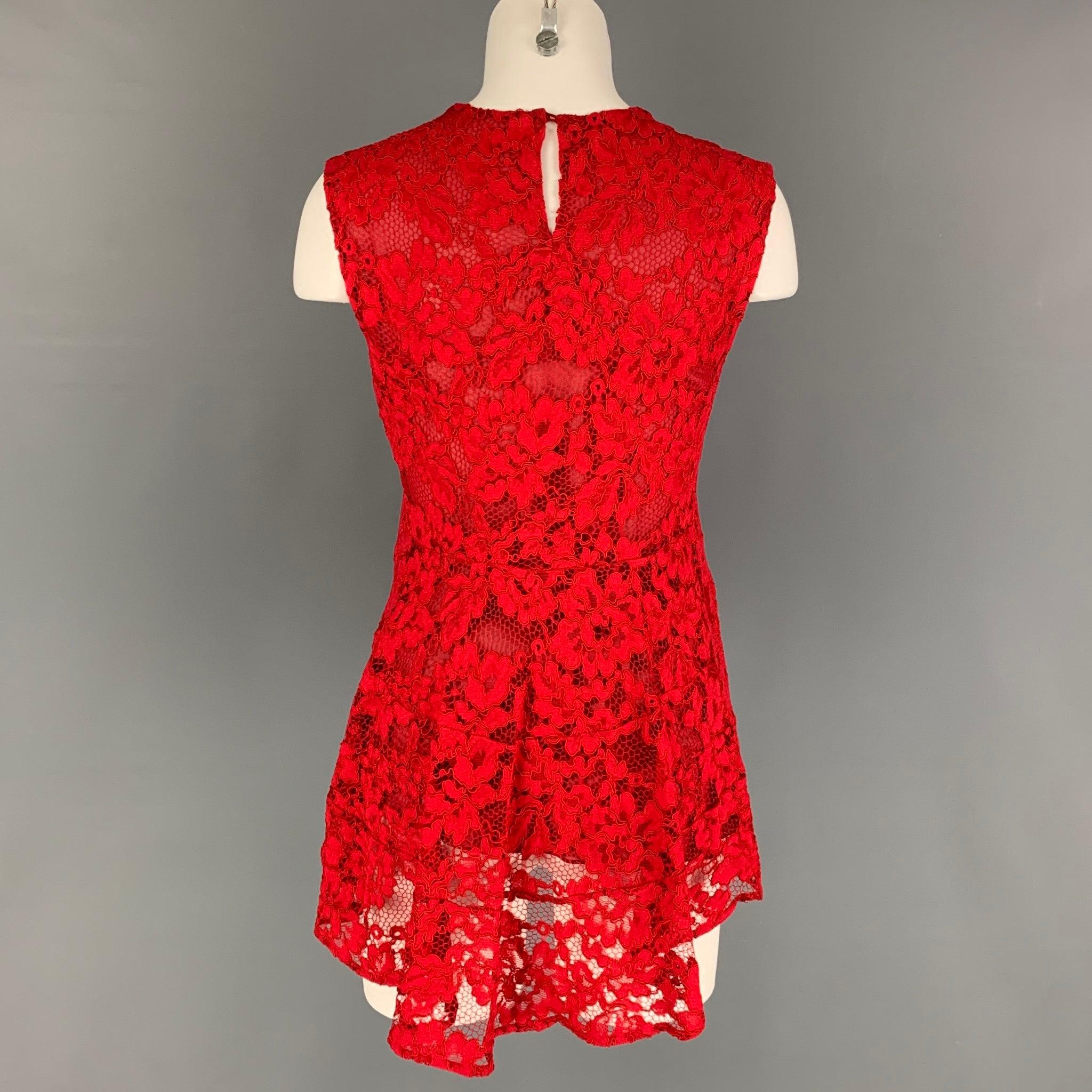 Women's CAROLINA HERRERA Size 2 Red Polyester Blend Lace Peplum Blouse For Sale