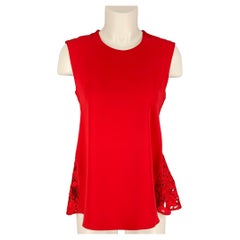 CAROLINA HERRERA Size 2 Red Polyester Blend Lace Peplum Blouse
