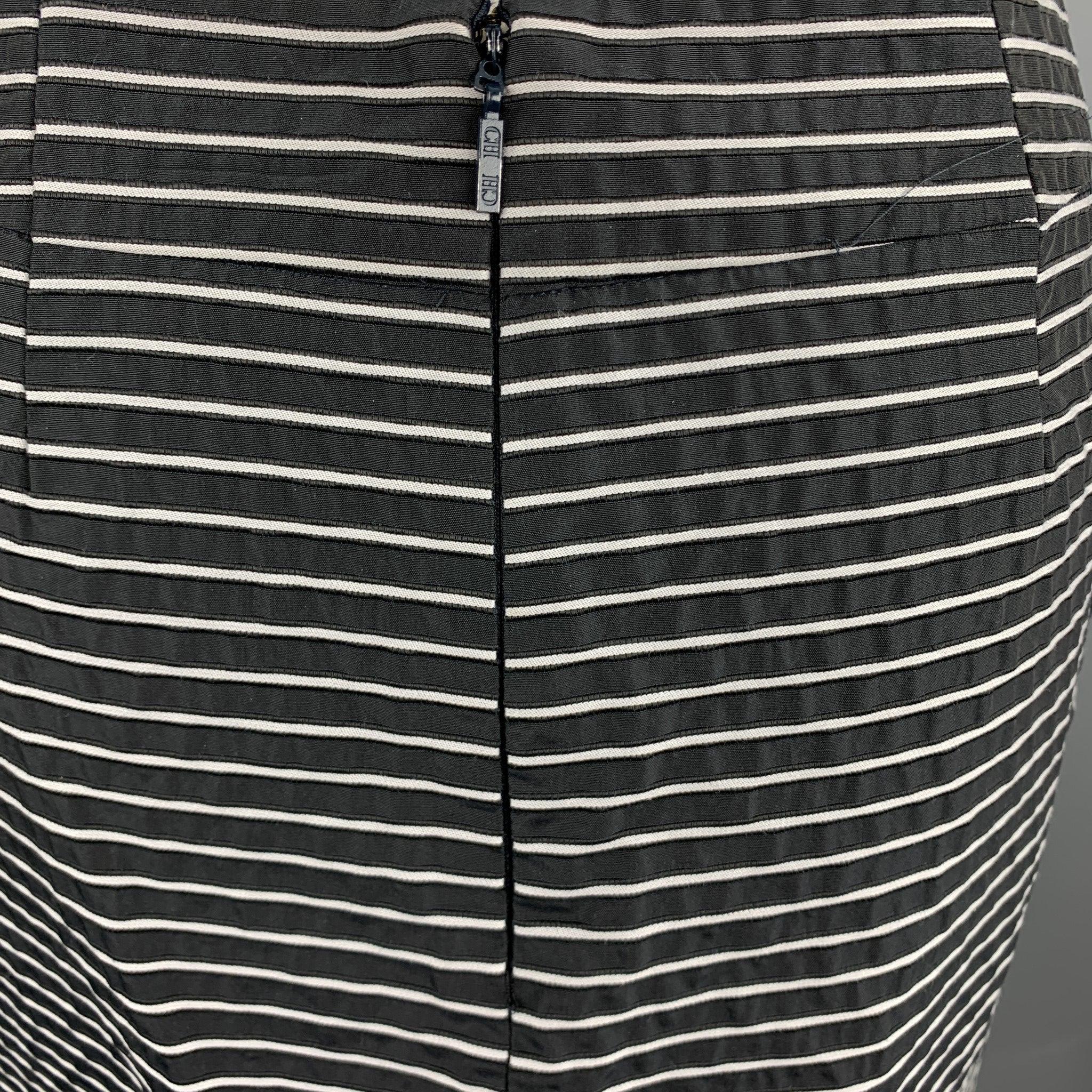 CAROLINA HERRERA Size 2  White Stripe Cotton / Polyester Belted A-Line Skirt For Sale 1