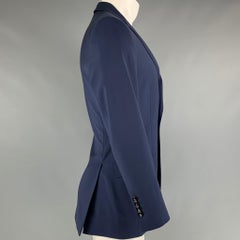CAROLINA HERRERA Size 38 Navy Virgin Wool Single Breasted Sport Coat