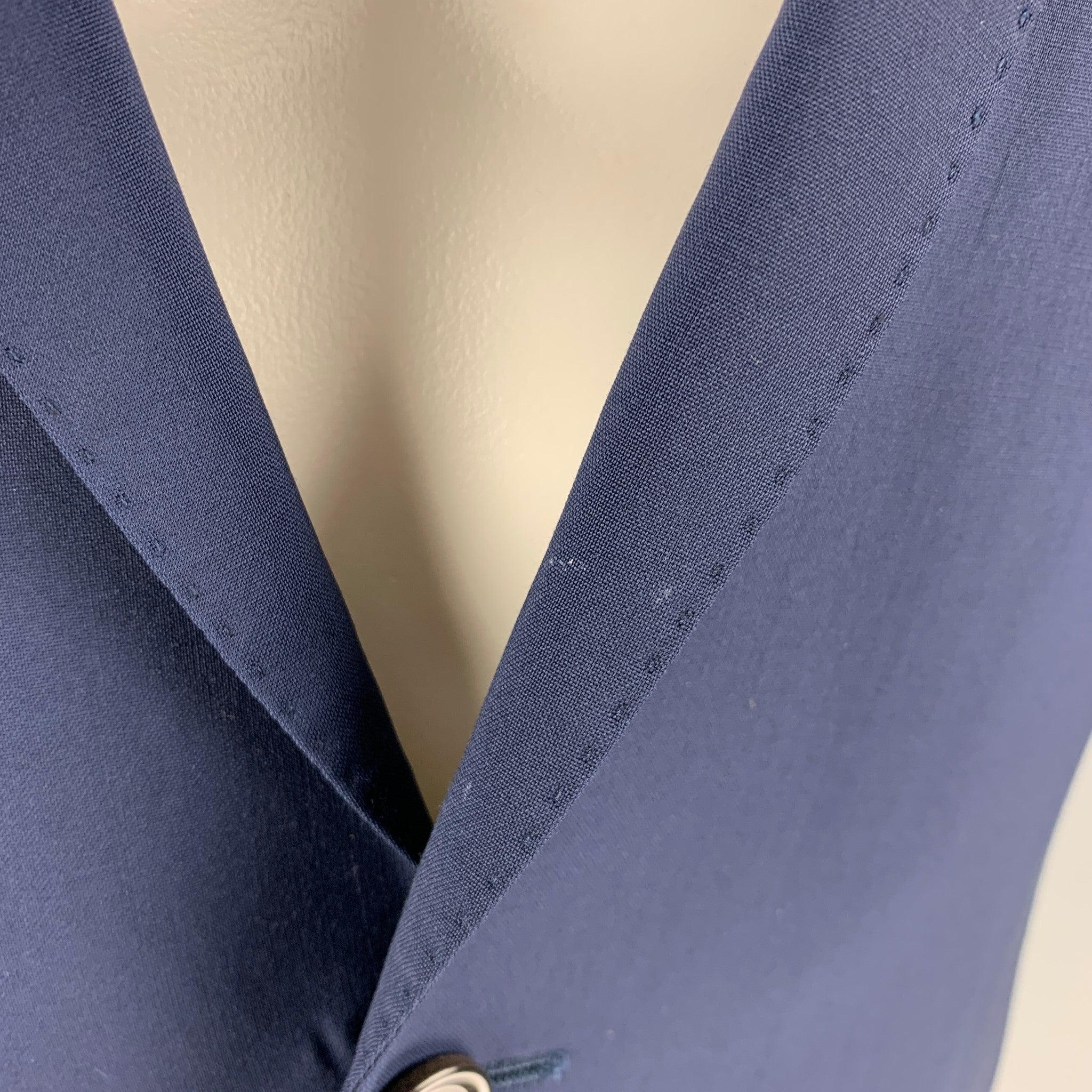 CAROLINA HERRERA Manteau de sport croisé en laine vierge bleu marine, taille 38 Pour hommes en vente