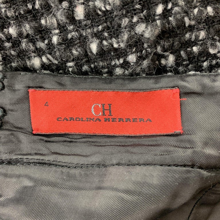 CAROLINA HERRERA Size 4 Black and Grey Boucle Textured Wool Blend Skirt