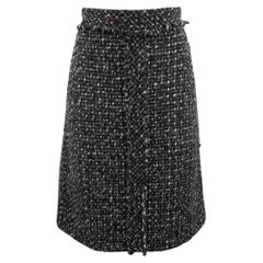 CAROLINA HERRERA Größe 4 Schwarzer & grauer Rock aus strukturierter Wollmischung