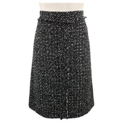 CAROLINA HERRERA Size 4 Black & Grey Boucle Textured Wool Blend Skirt