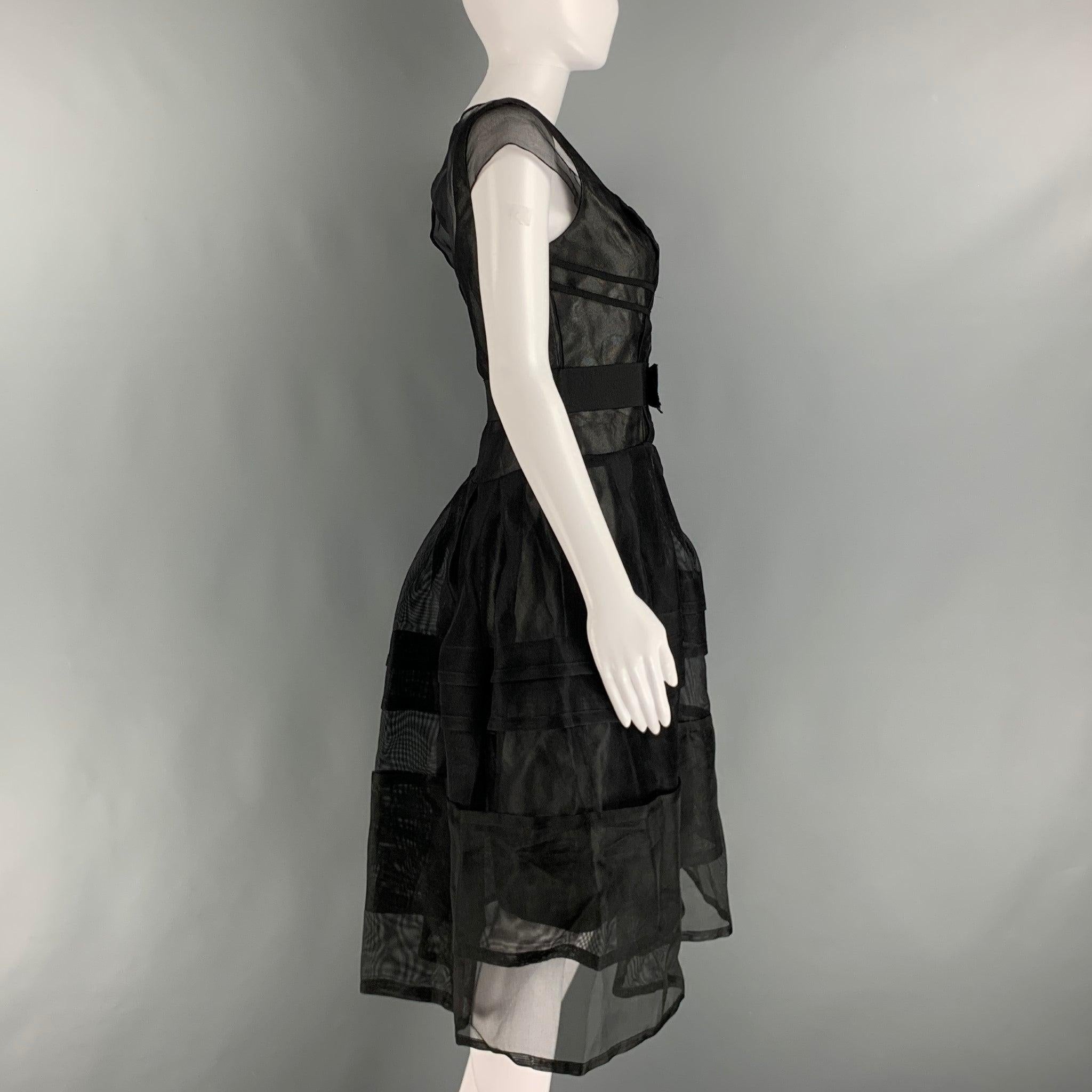 CAROLINA HERRERA Größe 4 Schwarzes A-Linien-Kleid aus Seide mit durchsichtiger A-Linie Damen im Angebot