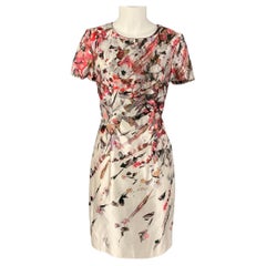 CAROLINA HERRERA Size 4 Cream Red Cotton Silk Abstract Short Sleeve Dress