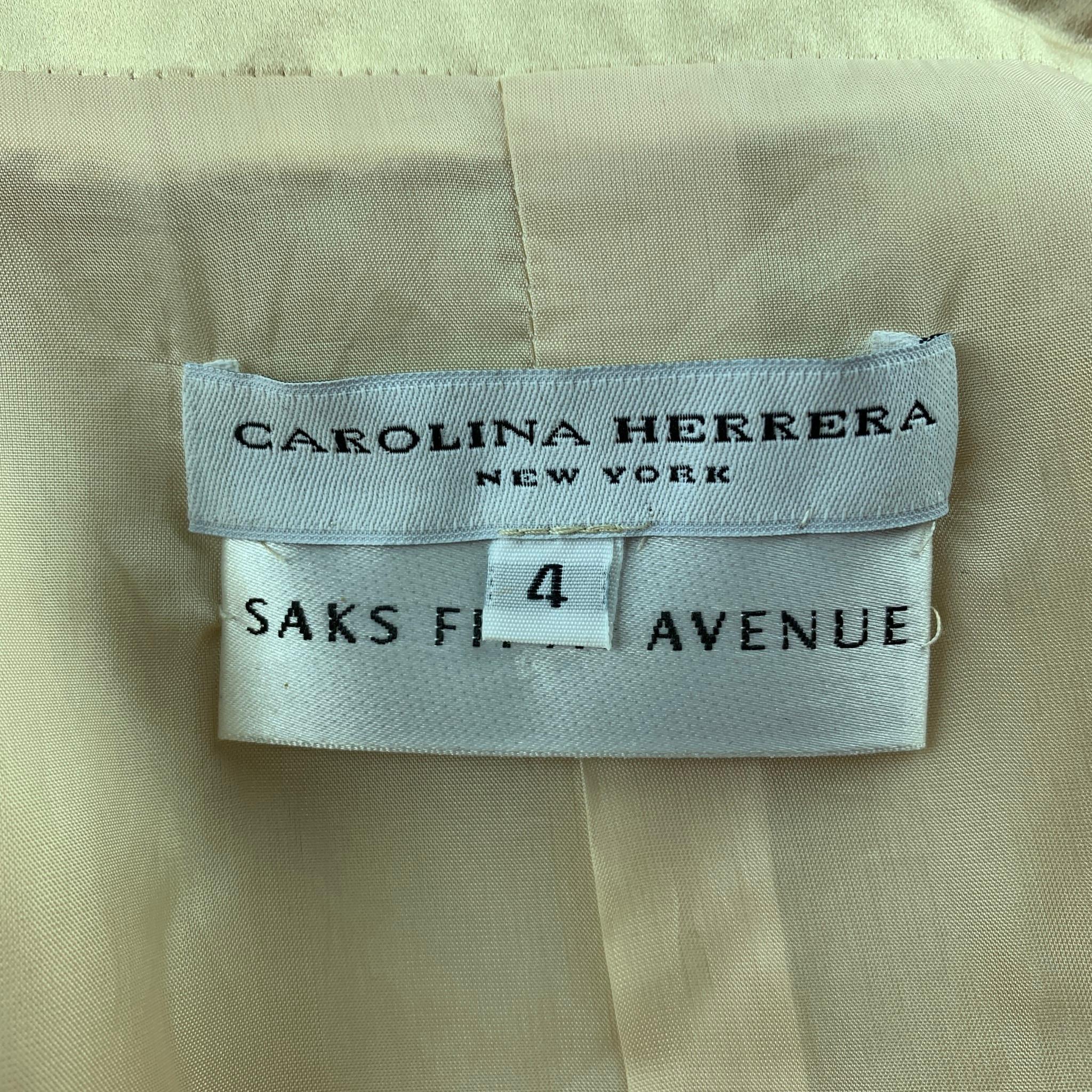 CAROLINA HERRERA Size 4 Gold Satin Silk / Cotton Double Breasted Belted Dress 5