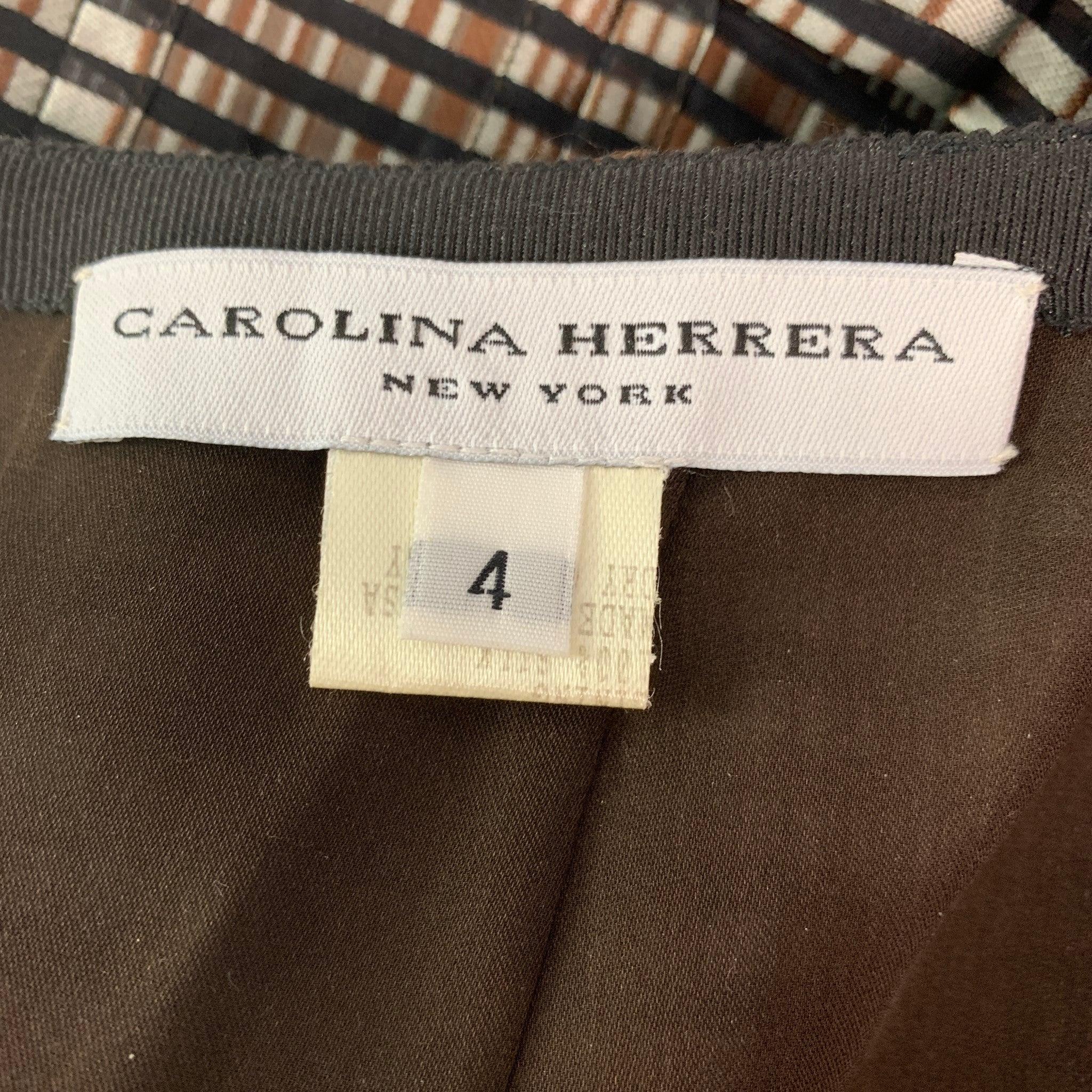 CAROLINA HERRERA Größe 4 Grau,  Schwarz &  Brauner Seiden-Faltenrock mit Karomuster im Angebot 1