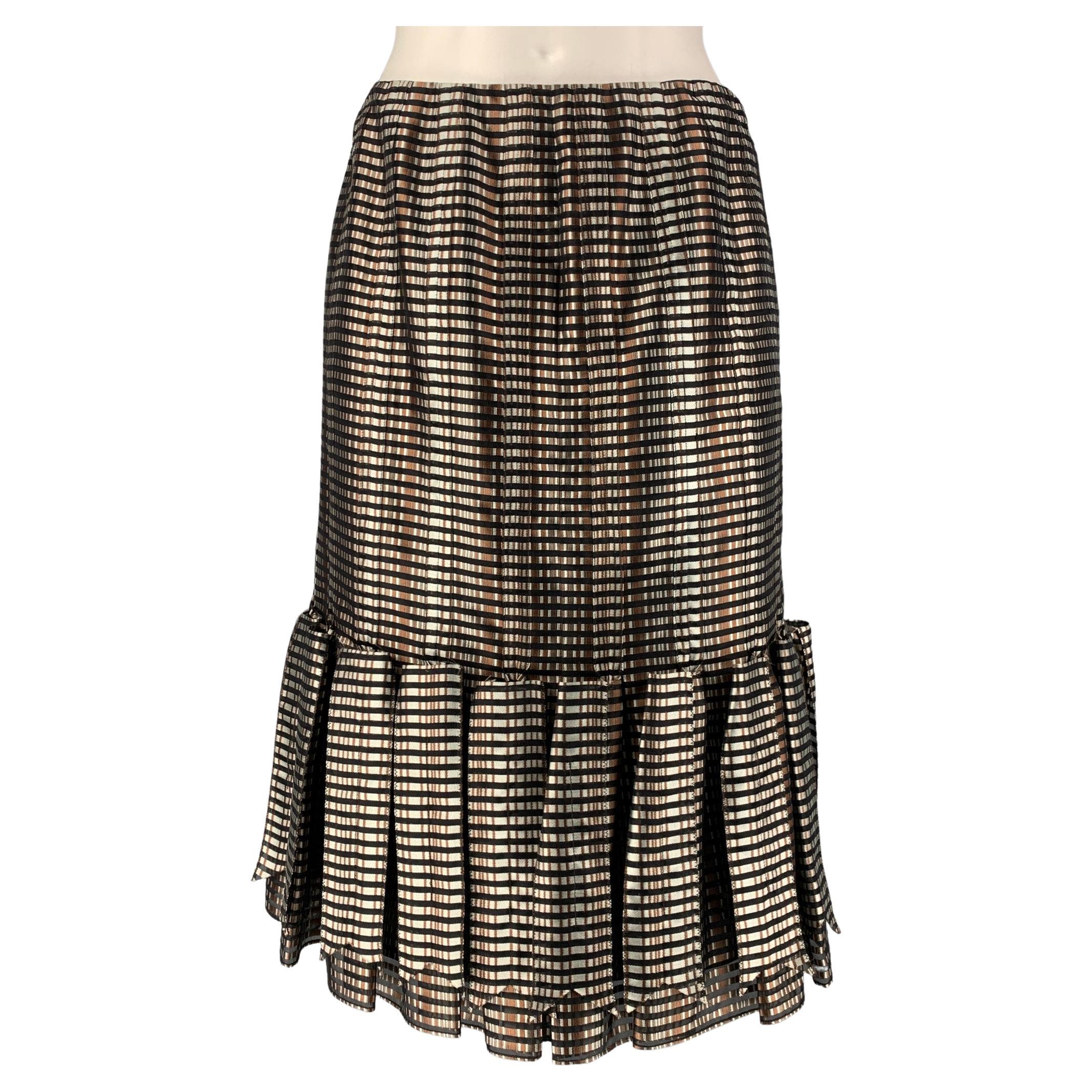 CAROLINA HERRERA Size 4 Grey, Black & Brown Silk Checkered Pleated Skirt