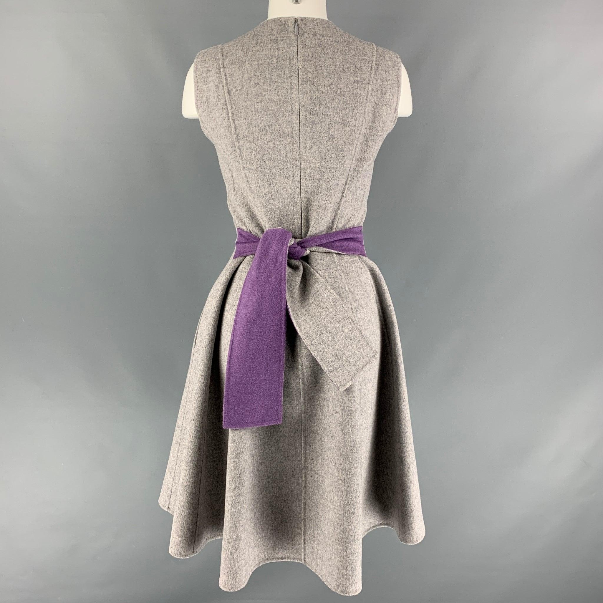 Women's CAROLINA HERRERA Size 4 Grey Purple Wool Heather Belted Dress