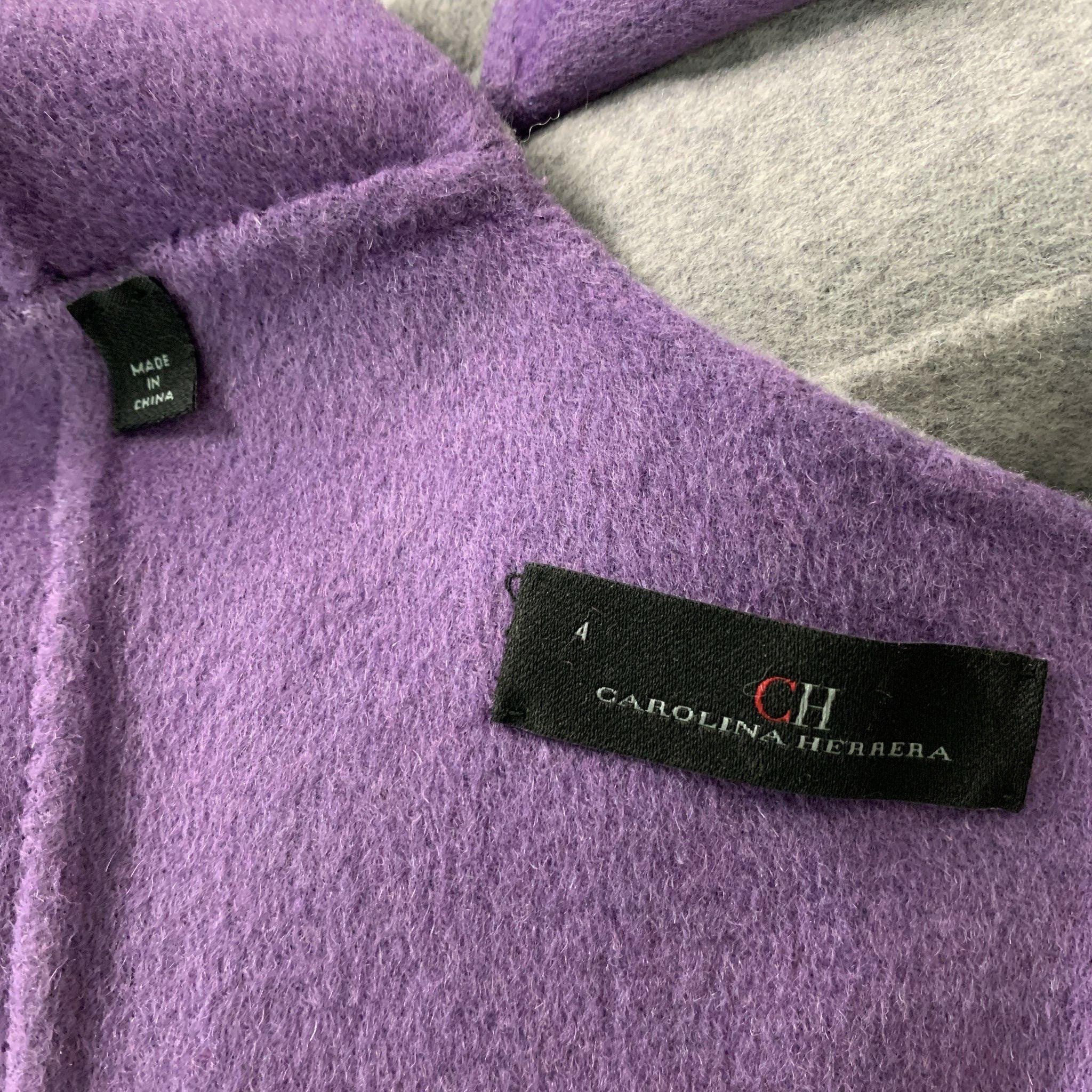CAROLINA HERRERA Size 4 Grey Purple Wool Heather Belted Dress 1