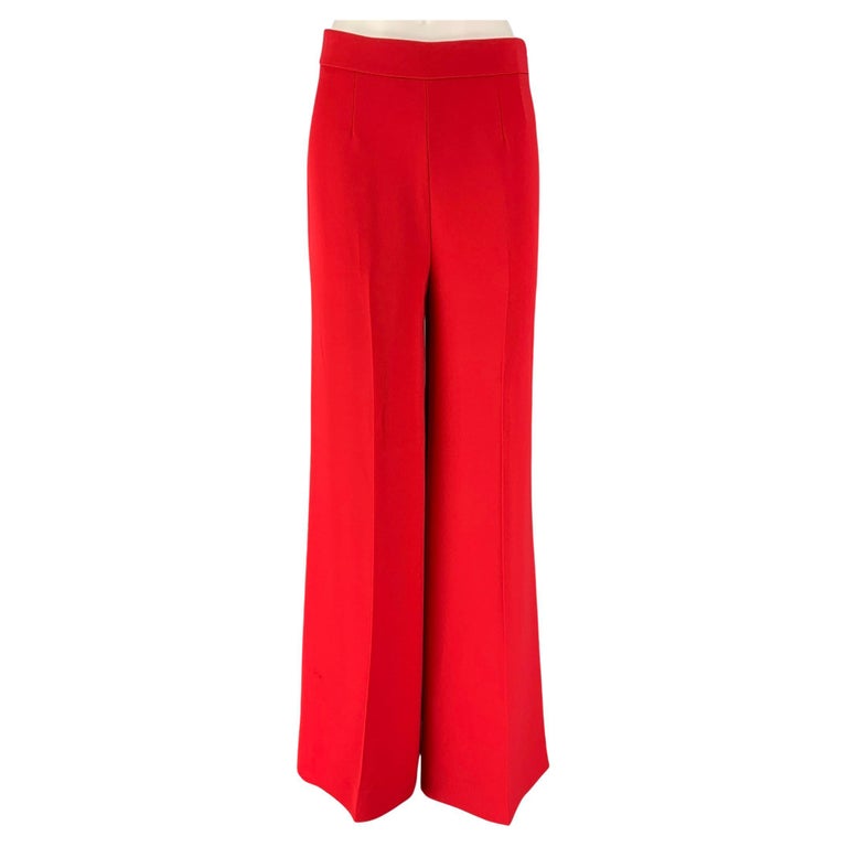 CAROLINA HERRERA Size 4 Red Polyester Wide Leg Dress Pants For Sale at
