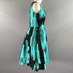 CAROLINA HERRERA Size 4 Teal Black Knee-Length Cocktail Dress