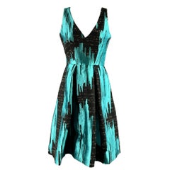 CAROLINA HERRERA Size 4 Teal Black Knee-Length Cocktail Dress