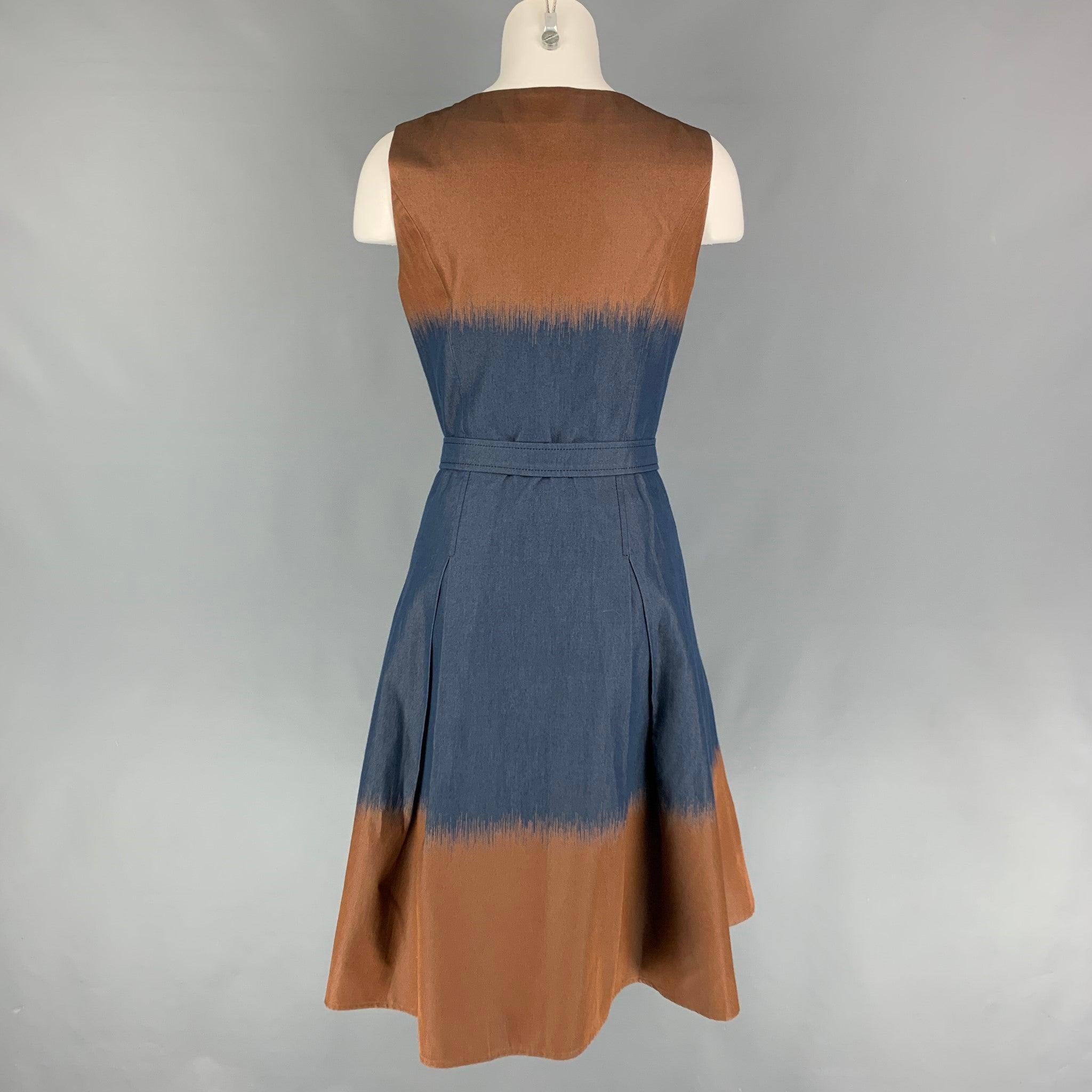 Women's CAROLINA HERRERA Size 8 Navy Brown Cotton Blend Ombre Sleeveless Dress For Sale