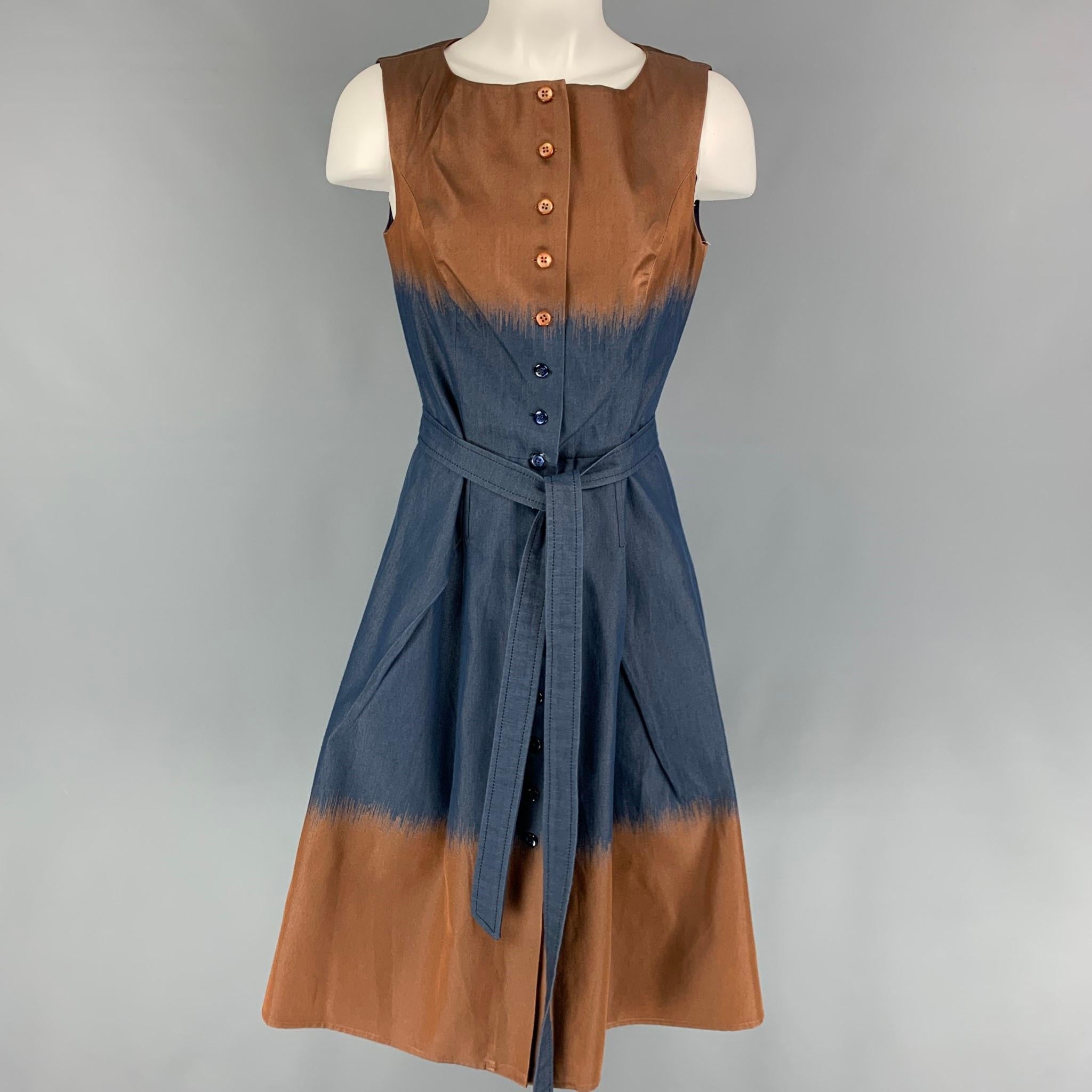 CAROLINA HERRERA Größe 8 Marineblaues ärmelloses Kleid aus Baumwollmischung  im Angebot bei 1stDibs