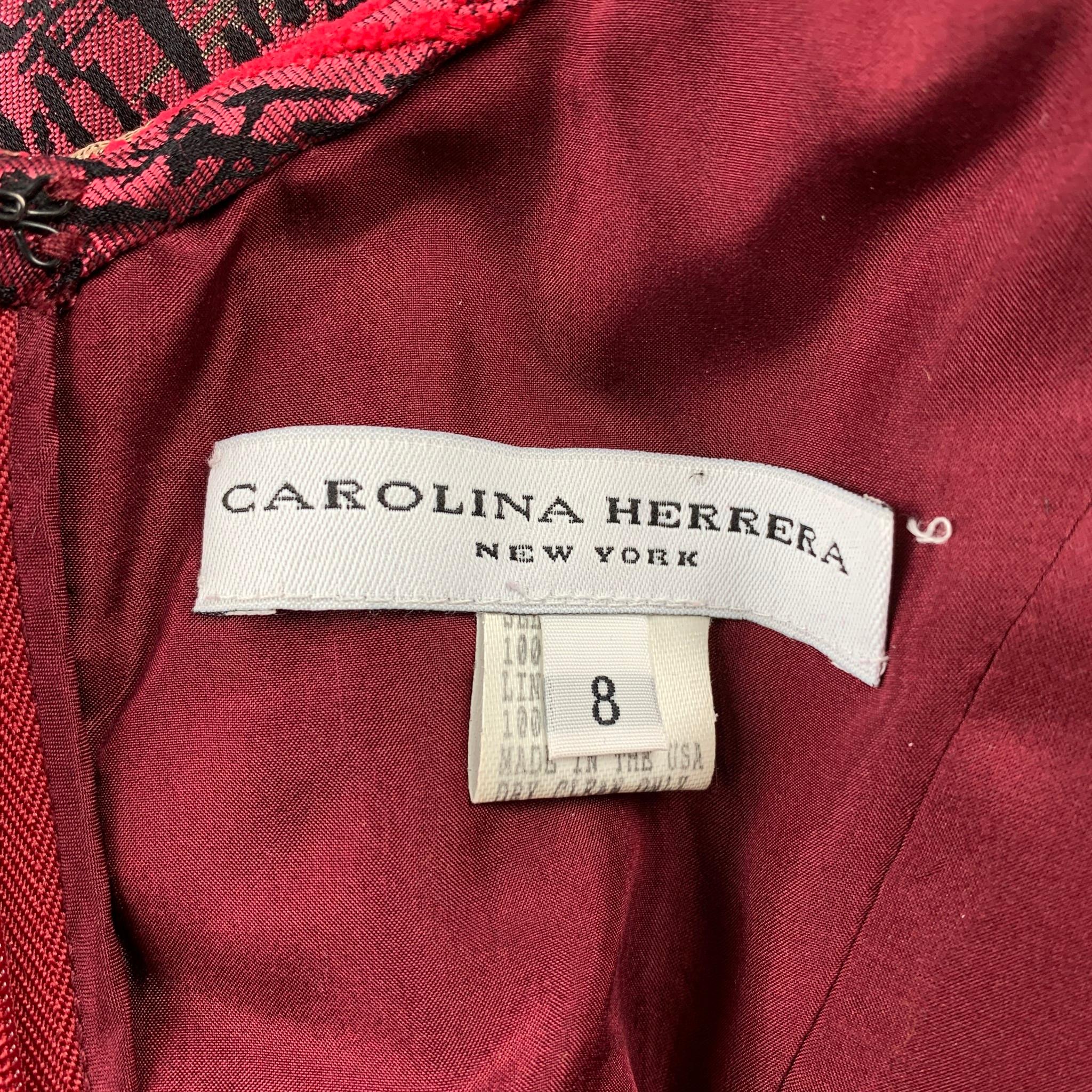 CAROLINA HERRERA Size 8 Red Jacquard Silk Tulip Cocktail Dress 3