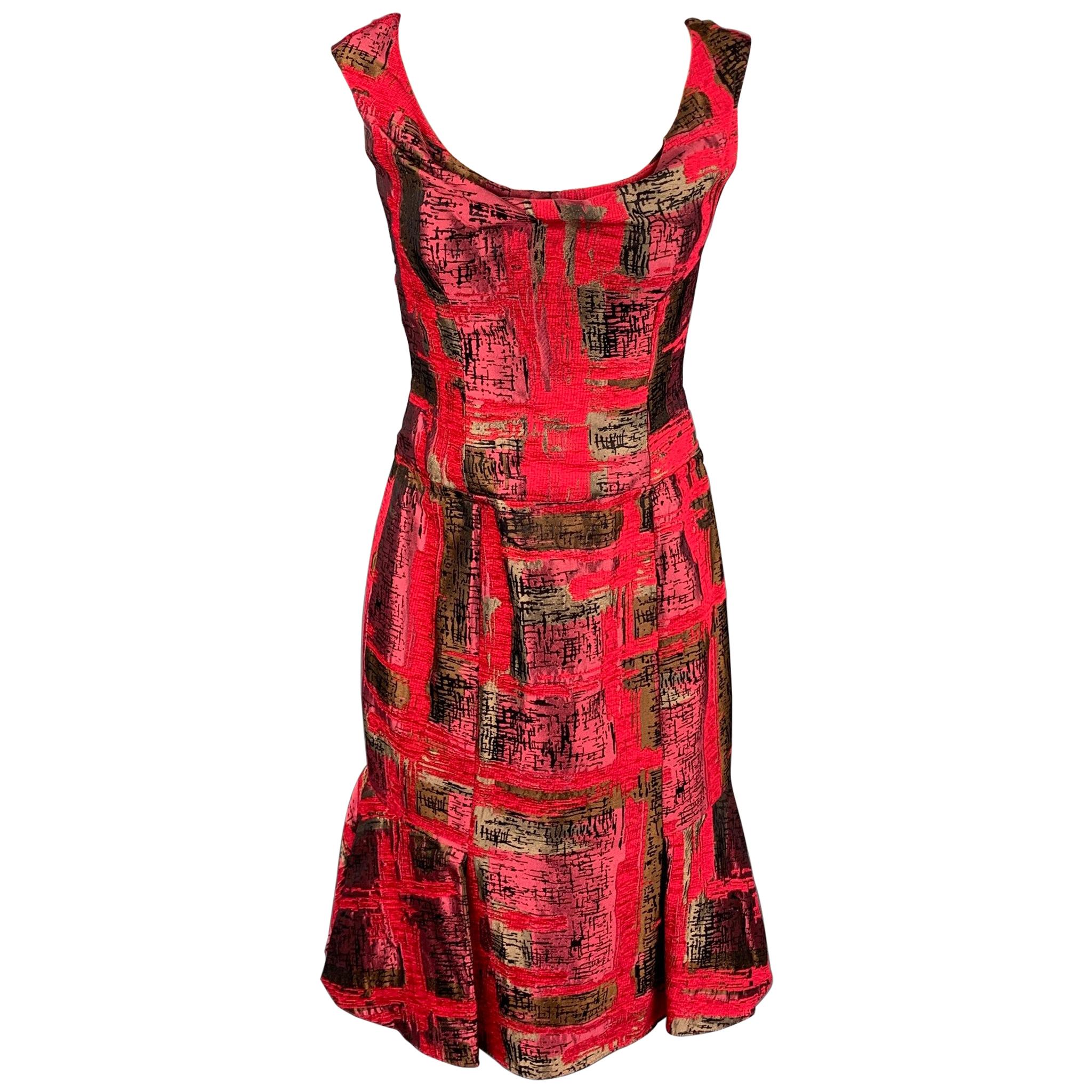 CAROLINA HERRERA Size 8 Red Jacquard Silk Tulip Cocktail Dress