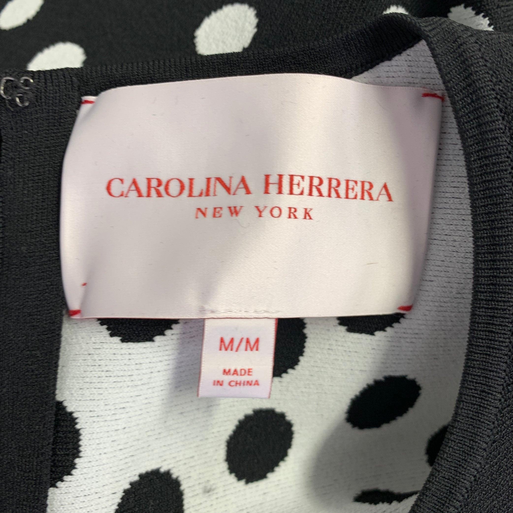 CAROLINA HERRERA Size M Black White Viscose Blend Polka Dot A-Line Dress For Sale 1