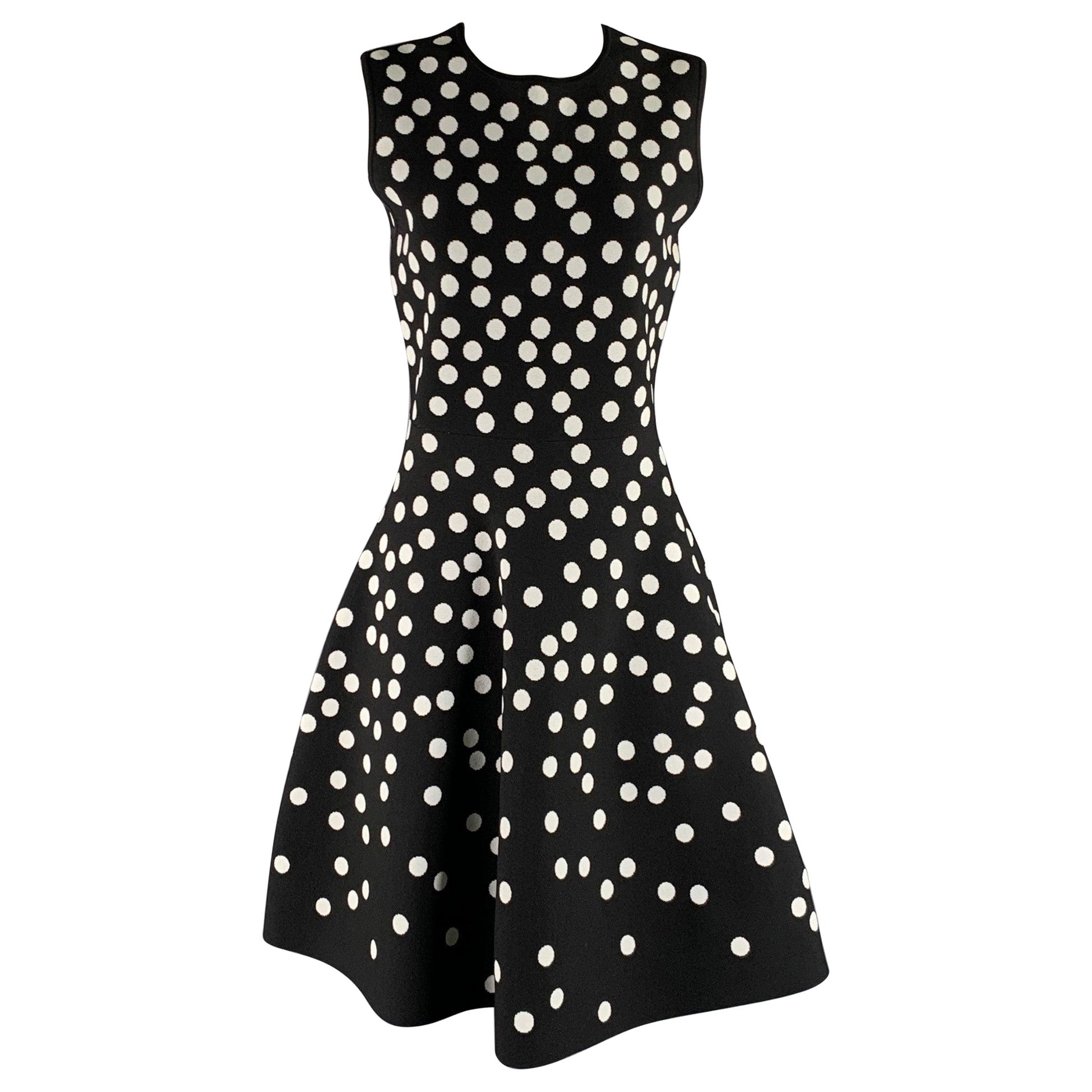 CAROLINA HERRERA Size M Black White Viscose Elastane Polka Dot Cocktail Dress
