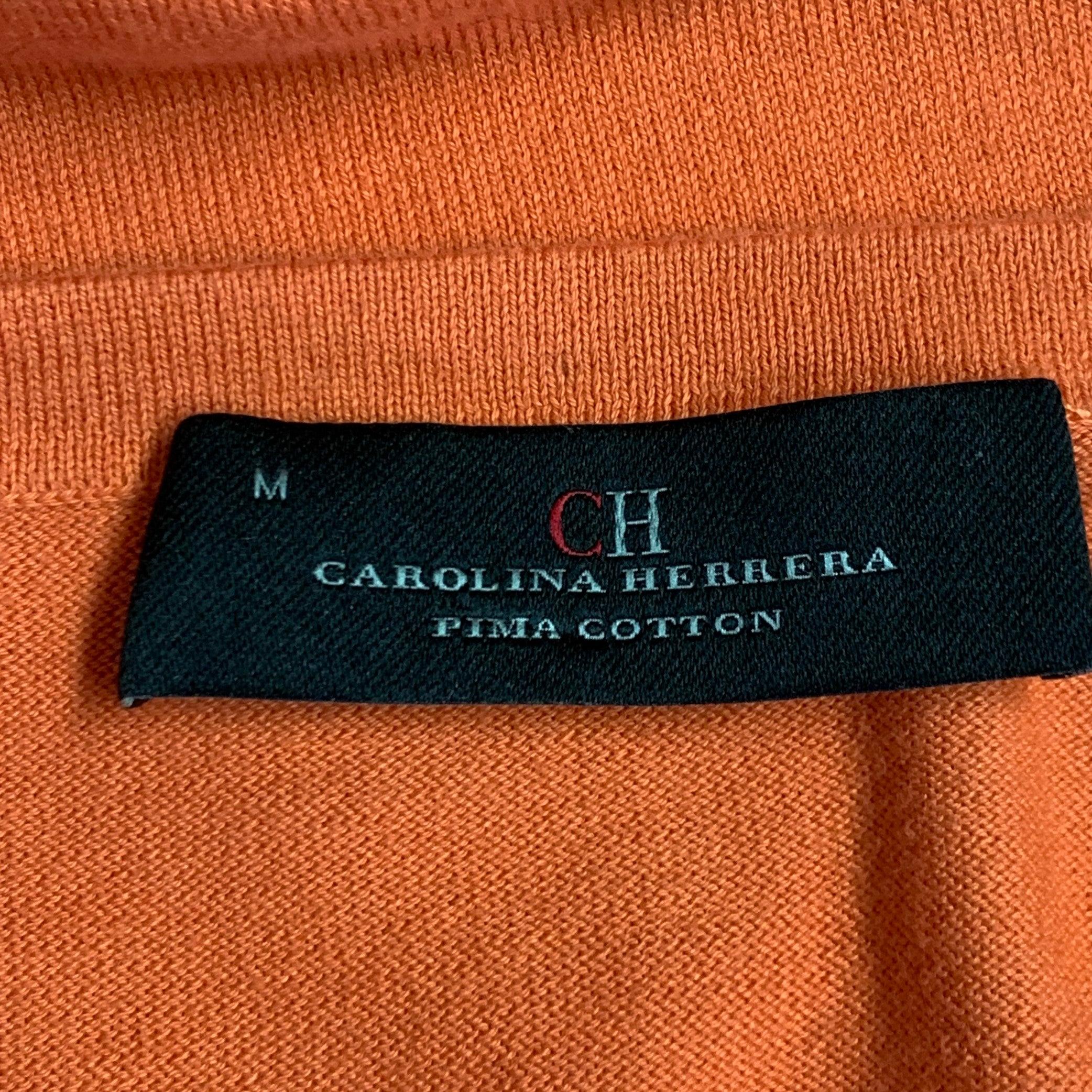 CAROLINA HERRERA Size M Orange Cotton V-Neck Pullover For Sale 3