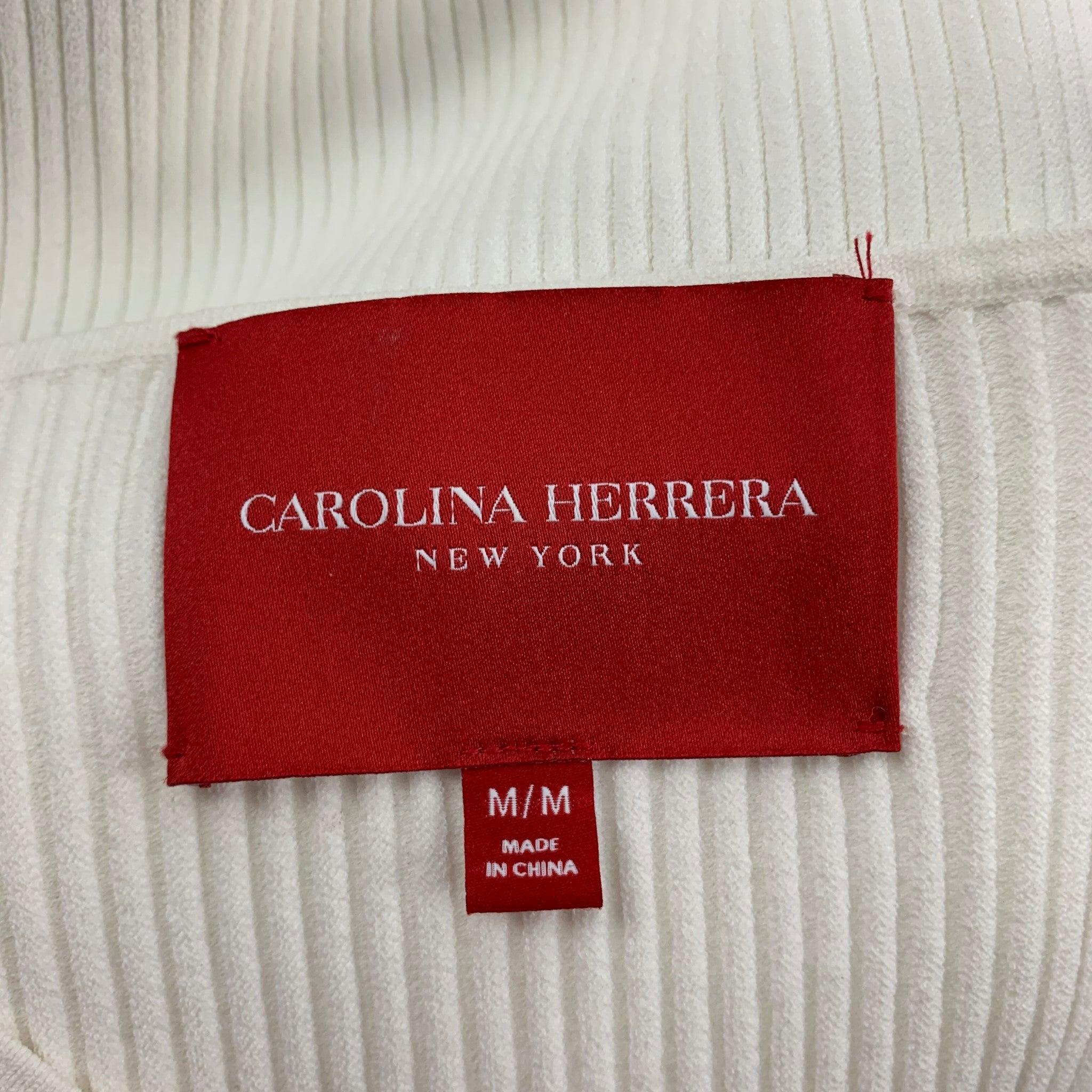 CAROLINA HERRERA Size M White Viscose Polyester Ribbed V-Neck Casual Top For Sale 2